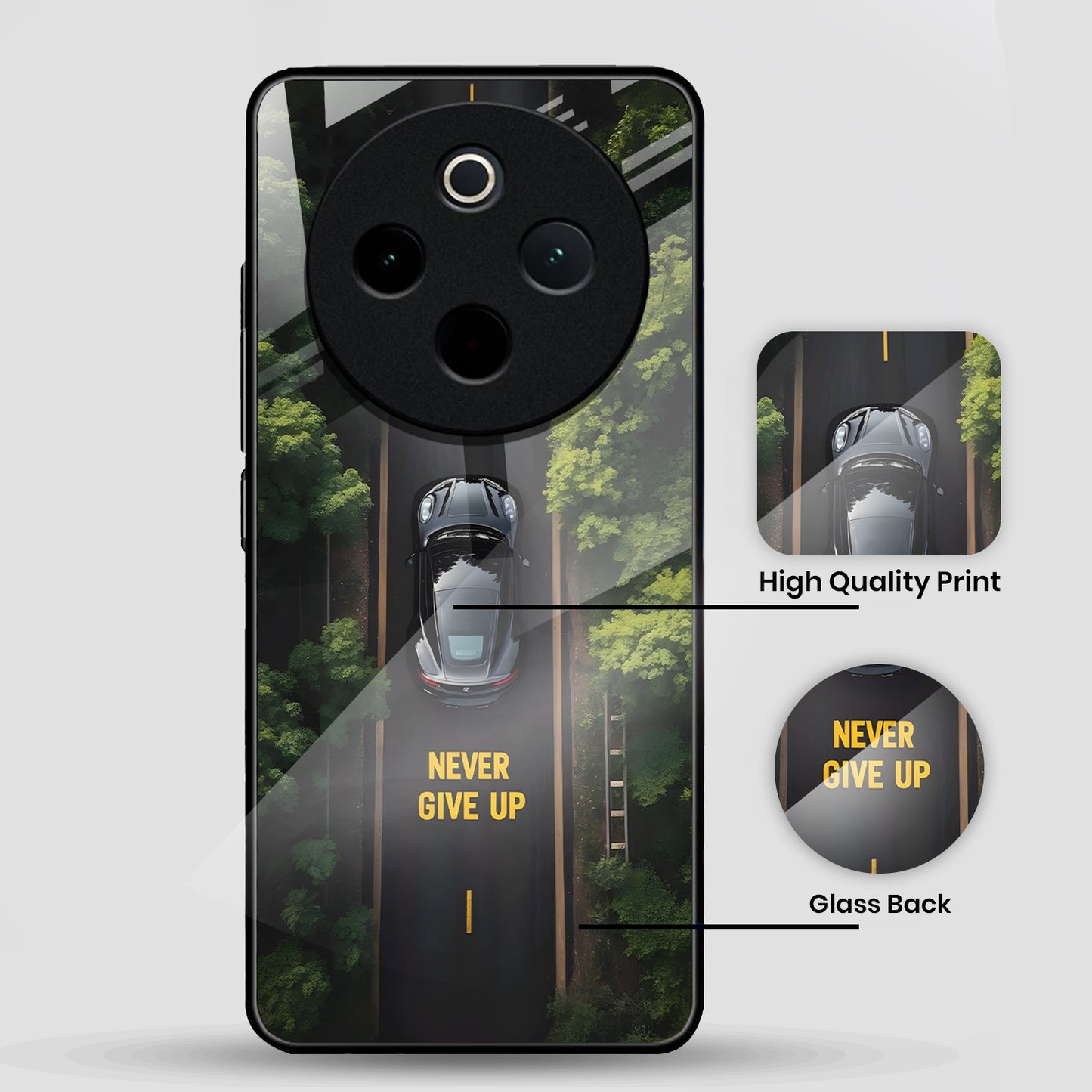 Vivo T4 5G Premium Acrylic Shockproof Glass Back Case (Road Never Give Up)