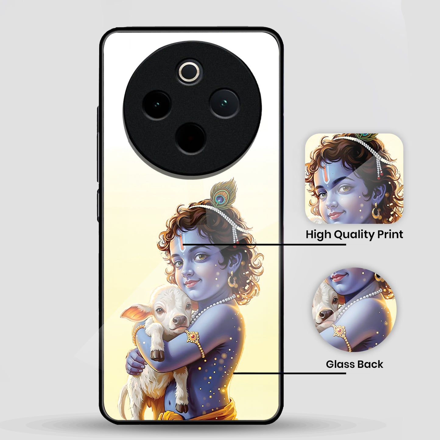 Vivo T4 5G Premium Acrylic Shockproof Glass Back Case (Cute Krishna)