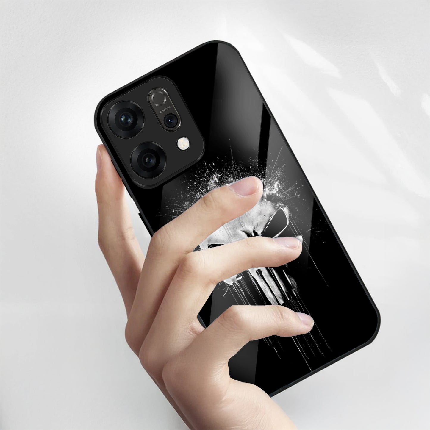 Oppo Reno 14 5G Premium Acrylic Shockproof Glass Back Case (Punisher Skull)