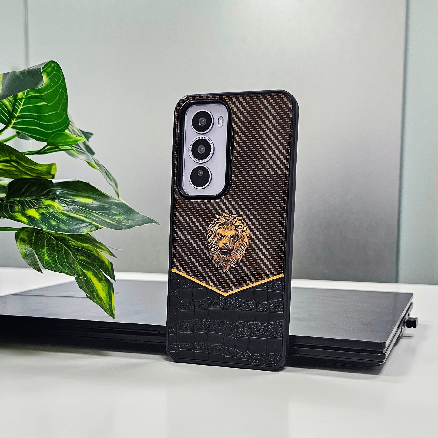 OPPO Reno 12 Pro 5G Luxury Lion Pattern Leather And Liquid Silicone Case