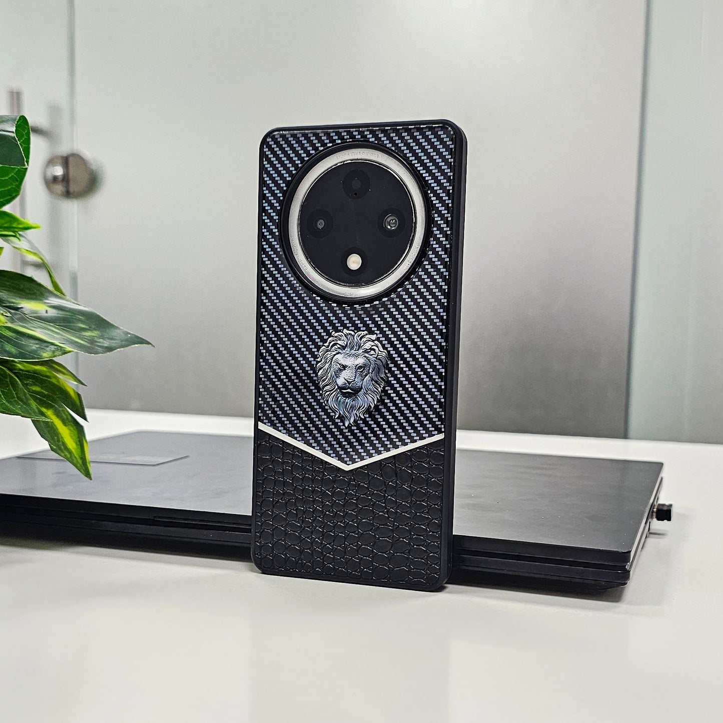 OPPO F27 PRO+ 5G Luxury Lion Pattern Leather And Liquid Silicone Case