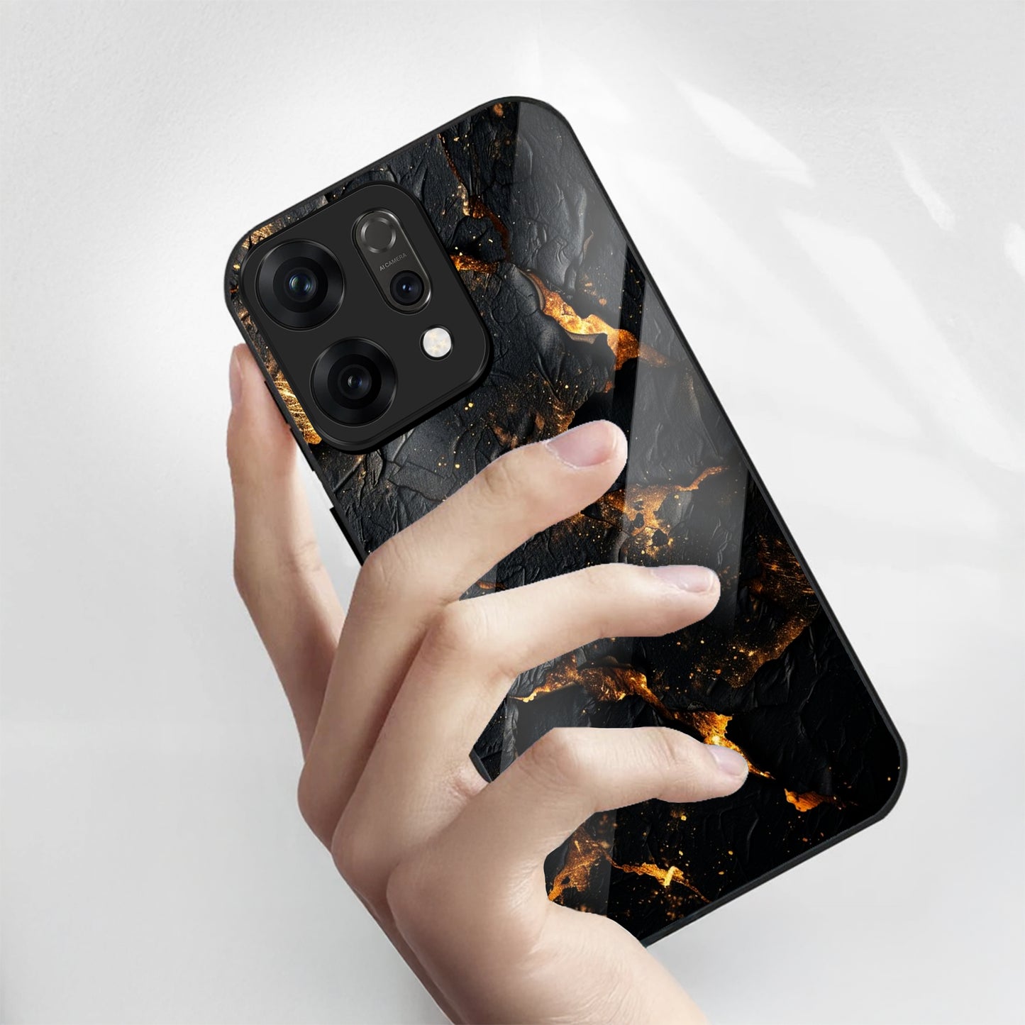 Oppo Reno 14 5G Premium Acrylic Shockproof Glass Back Case (Volcanic Gold)