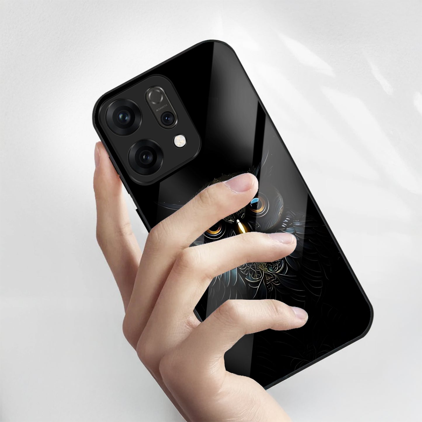 Oppo Reno 14 5G Premium Acrylic Shockproof Glass Back Case (Midnight Owl)