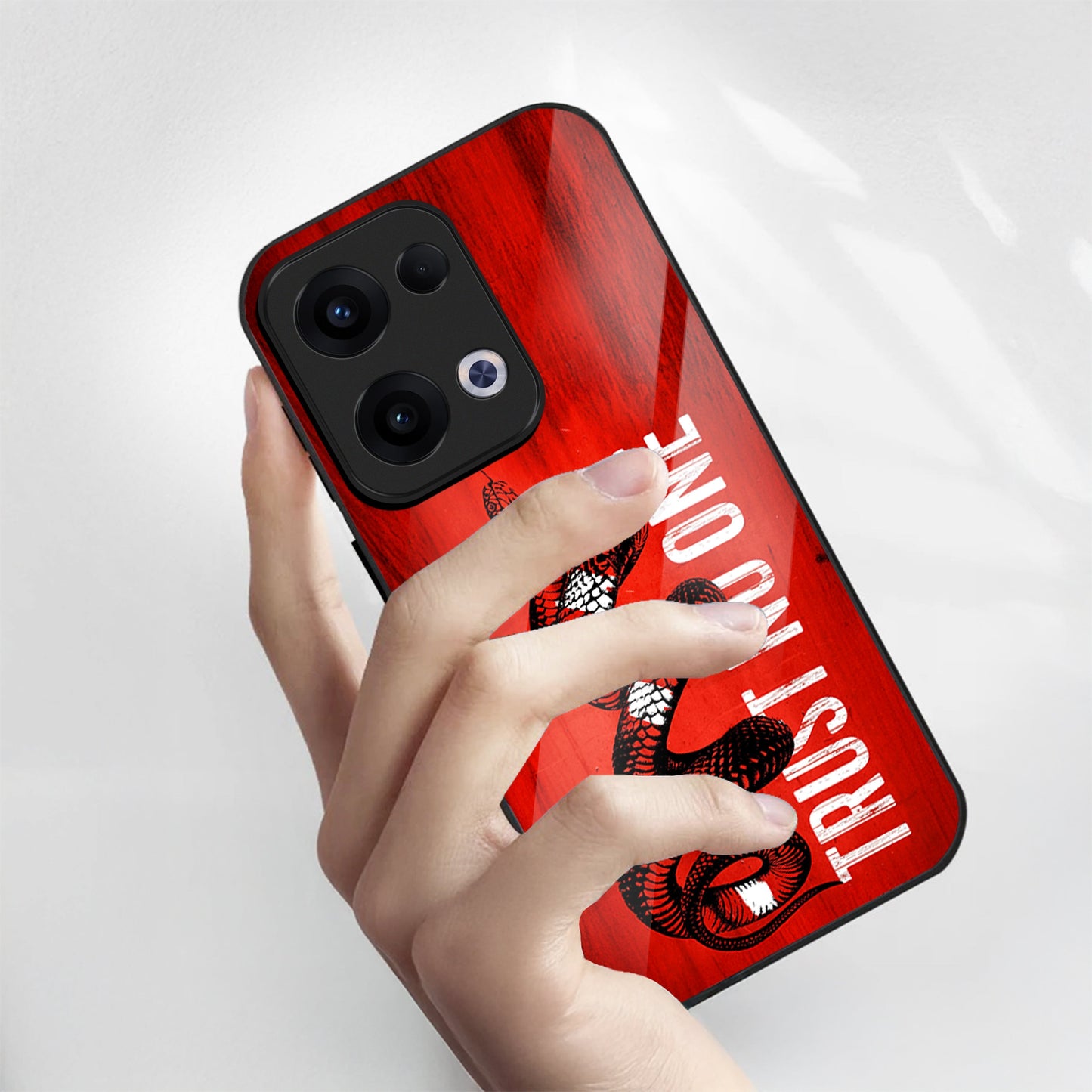 Oppo Reno 13 5G Premium Acrylic Shockproof Glass Back Case (Trust No One Edition)