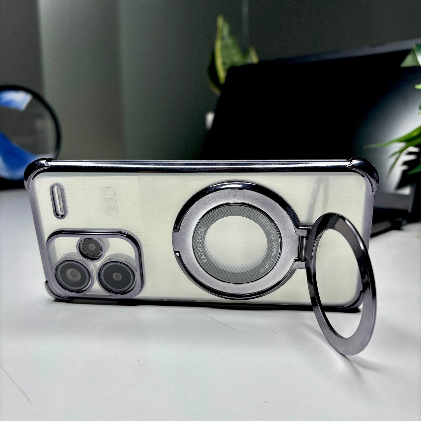 Redmi Note 13 Pro+ 5G Original Luxury Magnifier Ring Stand Shockproof Airbags Corner Case