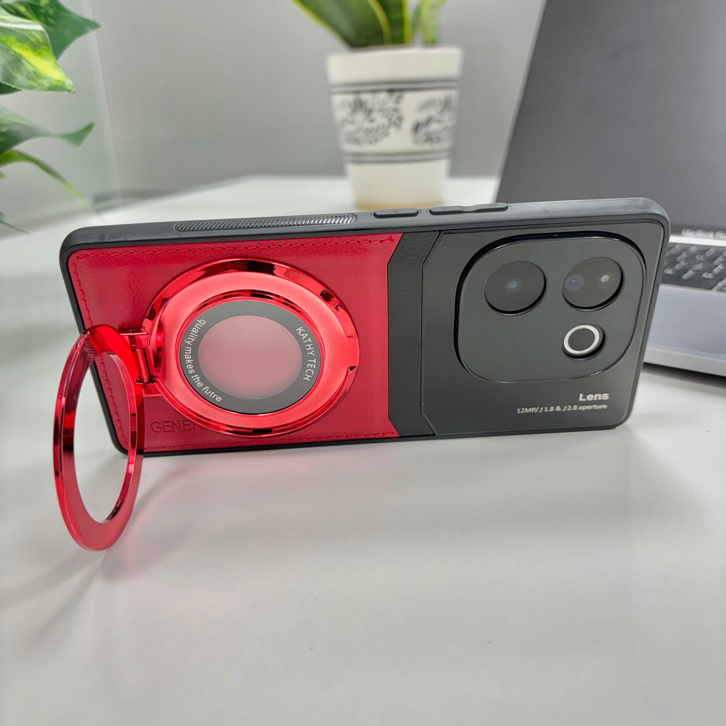 Vivo T3 Pro 5G Original Luxury Leather Lens Magnifier Ring Stand Case