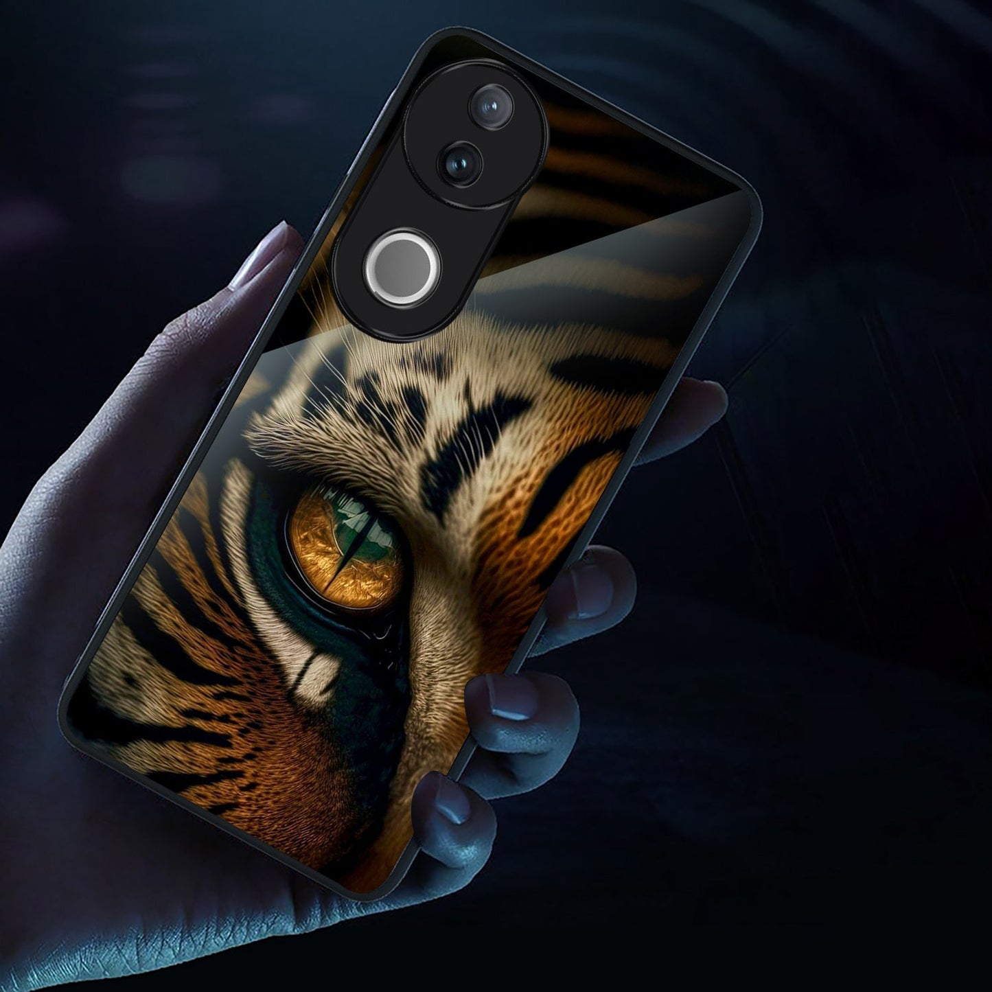 Vivo V50 5G Premium Acrylic Shockproof Glass Back Case (Tiger’s Gaze)