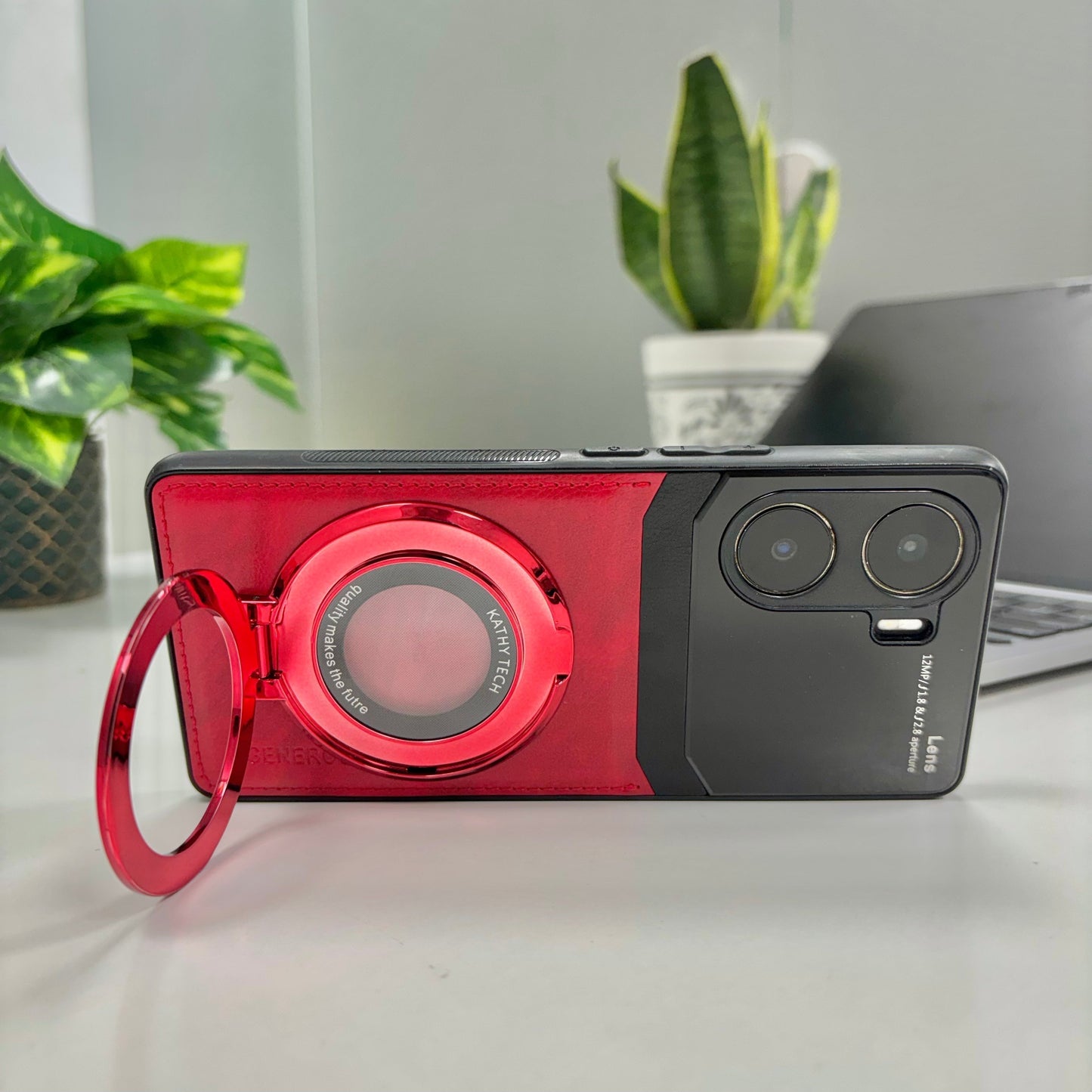 Vivo V29e 5G Original Luxury Leather Lens Magnifier Ring Stand Case