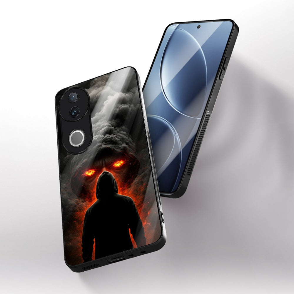 Vivo V50 5G Premium Acrylic Shockproof Glass Back Case (Dark Flame)