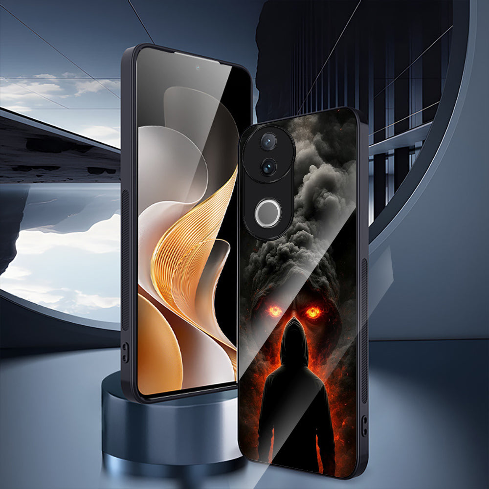 Vivo V50 5G Premium Acrylic Shockproof Glass Back Case (Dark Flame)