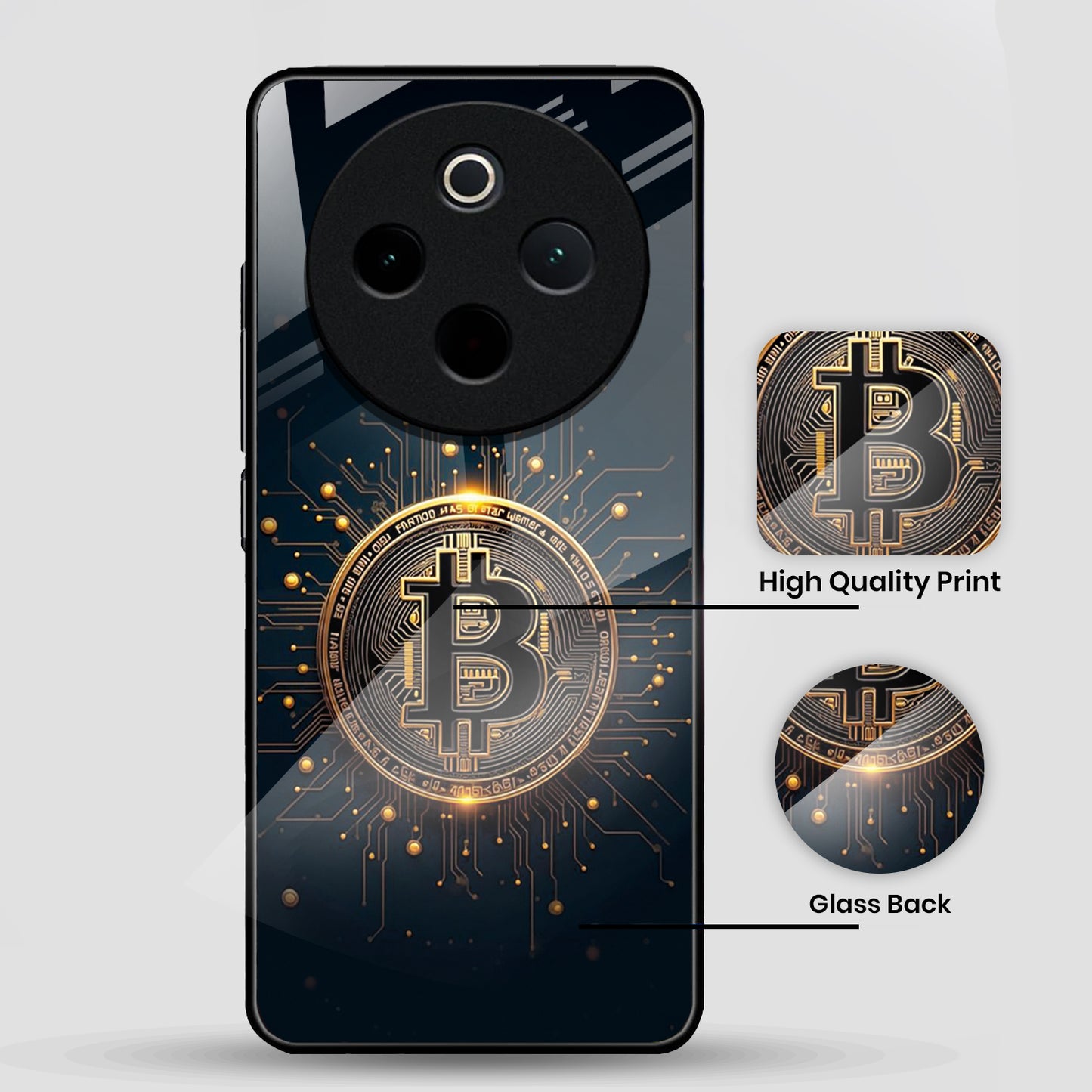 Vivo T4 5G Premium Acrylic Shockproof Glass Back Case (Bitcoin Armor)