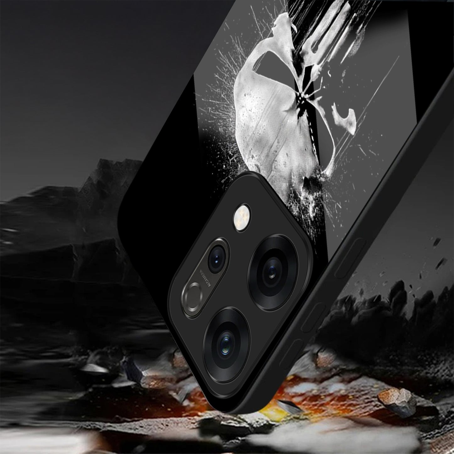 Oppo Reno 14 5G Premium Acrylic Shockproof Glass Back Case (Punisher Skull)