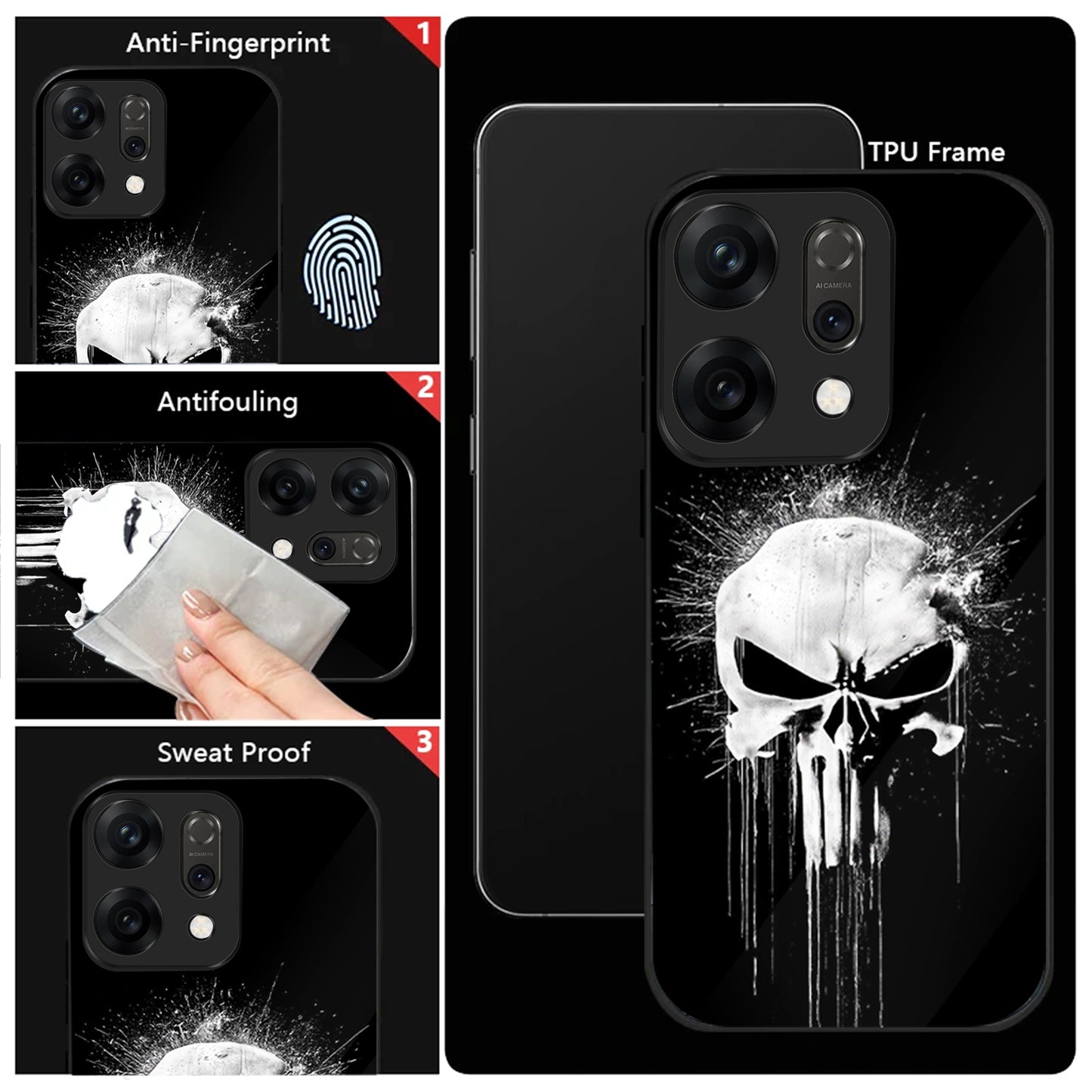 Oppo Reno 14 5G Premium Acrylic Shockproof Glass Back Case (Punisher Skull)