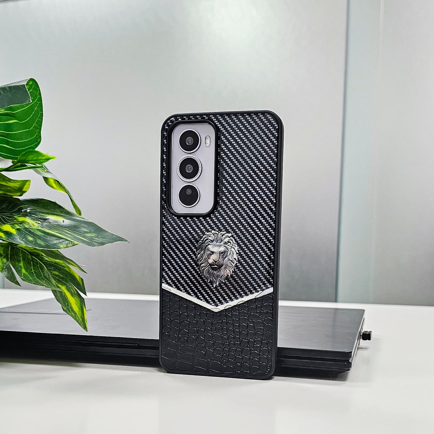 OPPO Reno 12 Pro 5G Luxury Lion Pattern Leather And Liquid Silicone Case