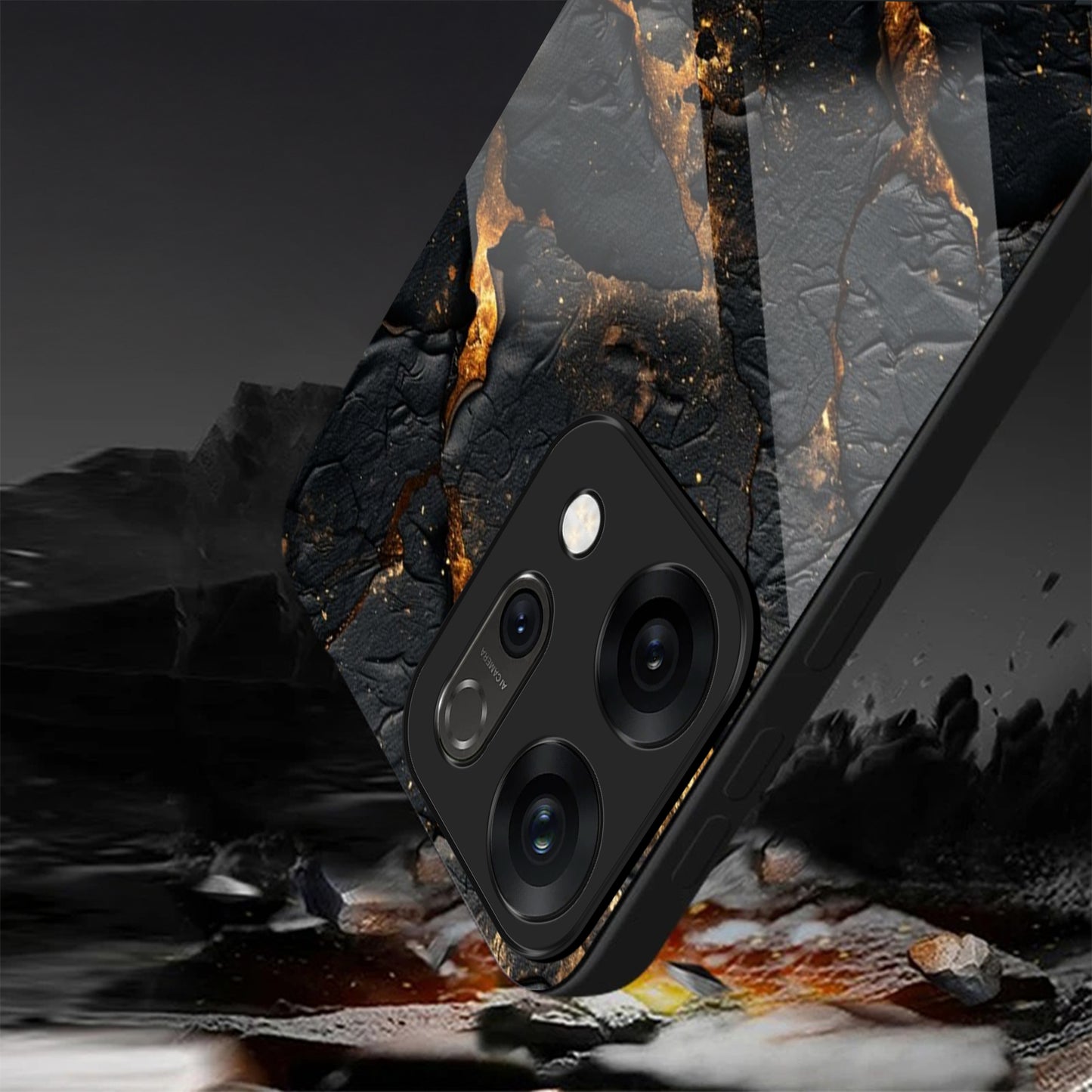 Oppo Reno 14 5G Premium Acrylic Shockproof Glass Back Case (Volcanic Gold)