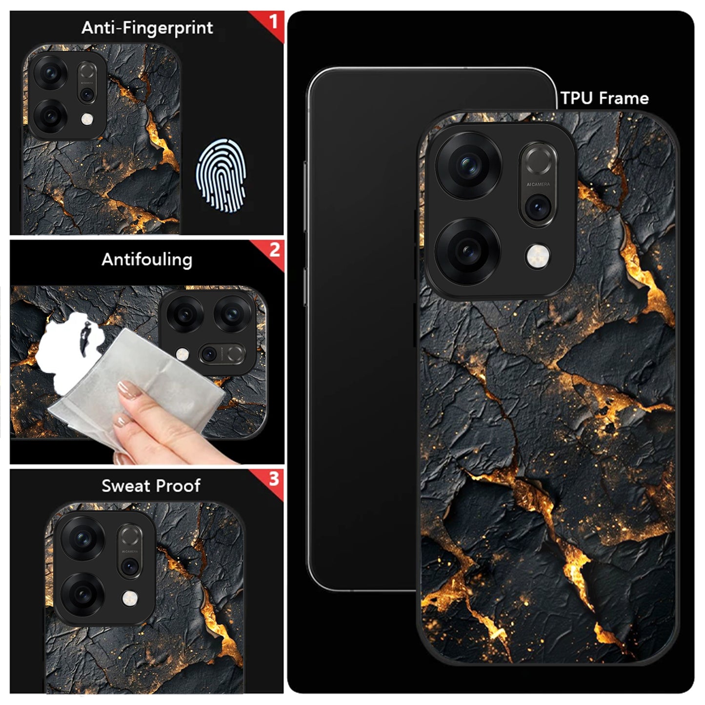 Oppo Reno 14 5G Premium Acrylic Shockproof Glass Back Case (Volcanic Gold)