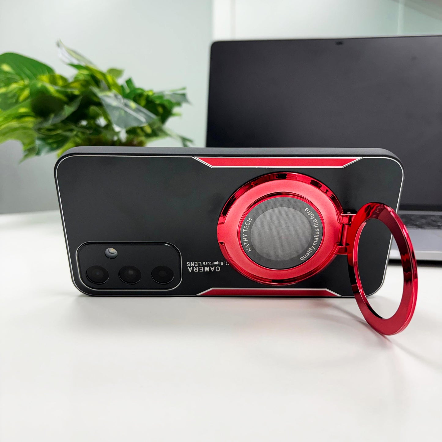 Samsung Galaxy A55 5G Original Luxury Aluminium Metal Magnifier Ring Stand Case