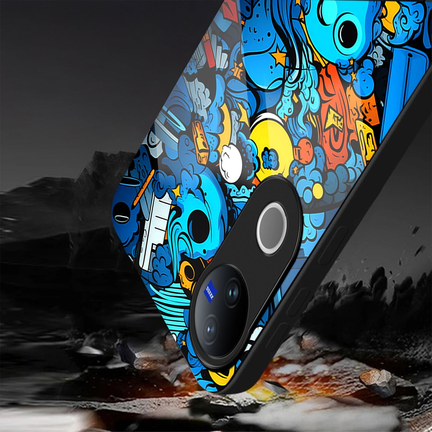 Vivo V50 5G Premium Acrylic Shockproof Glass Back Case (Graffiti Galaxy)