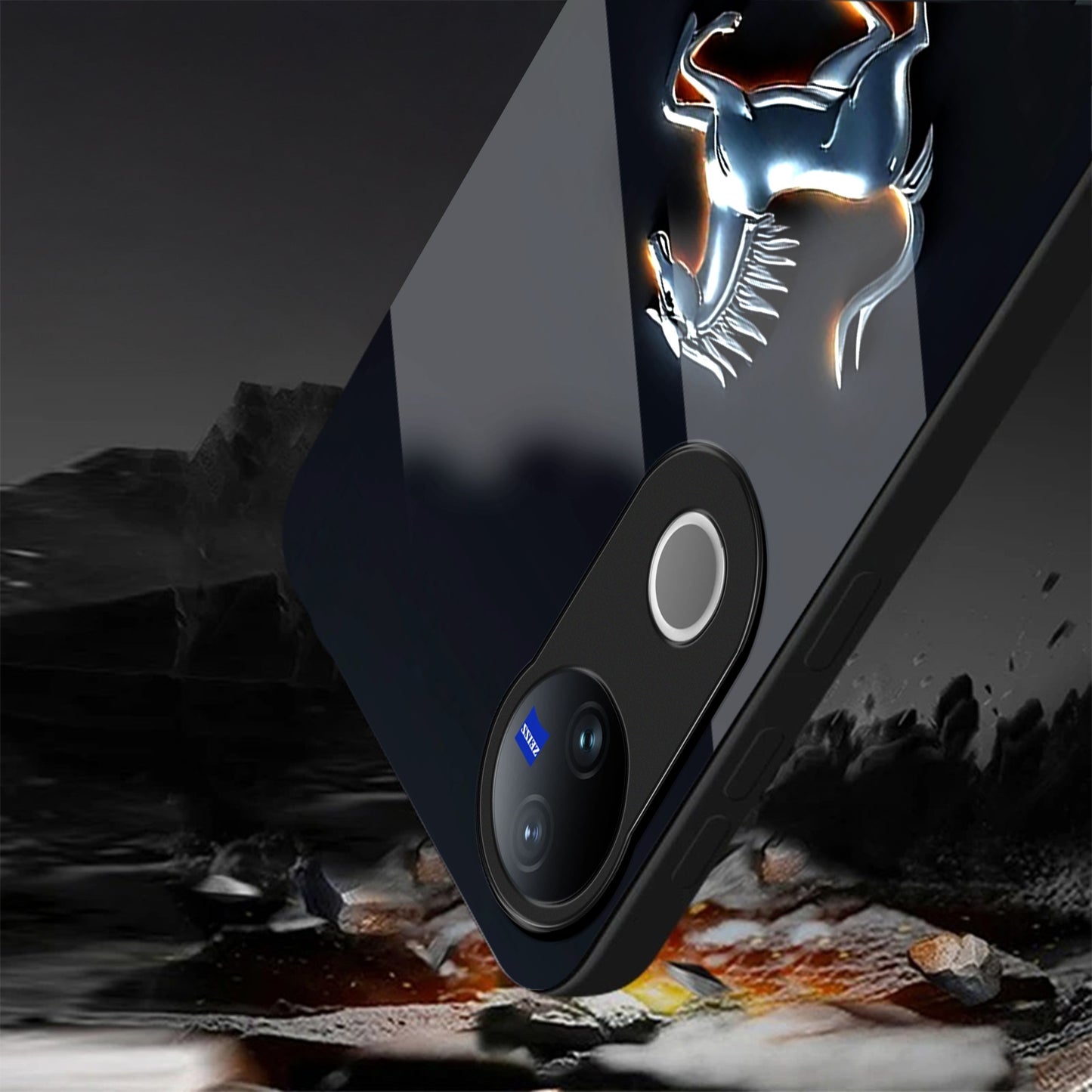 Vivo V50 5G Premium Acrylic Shockproof Glass Back Case (Chrome Stallion)