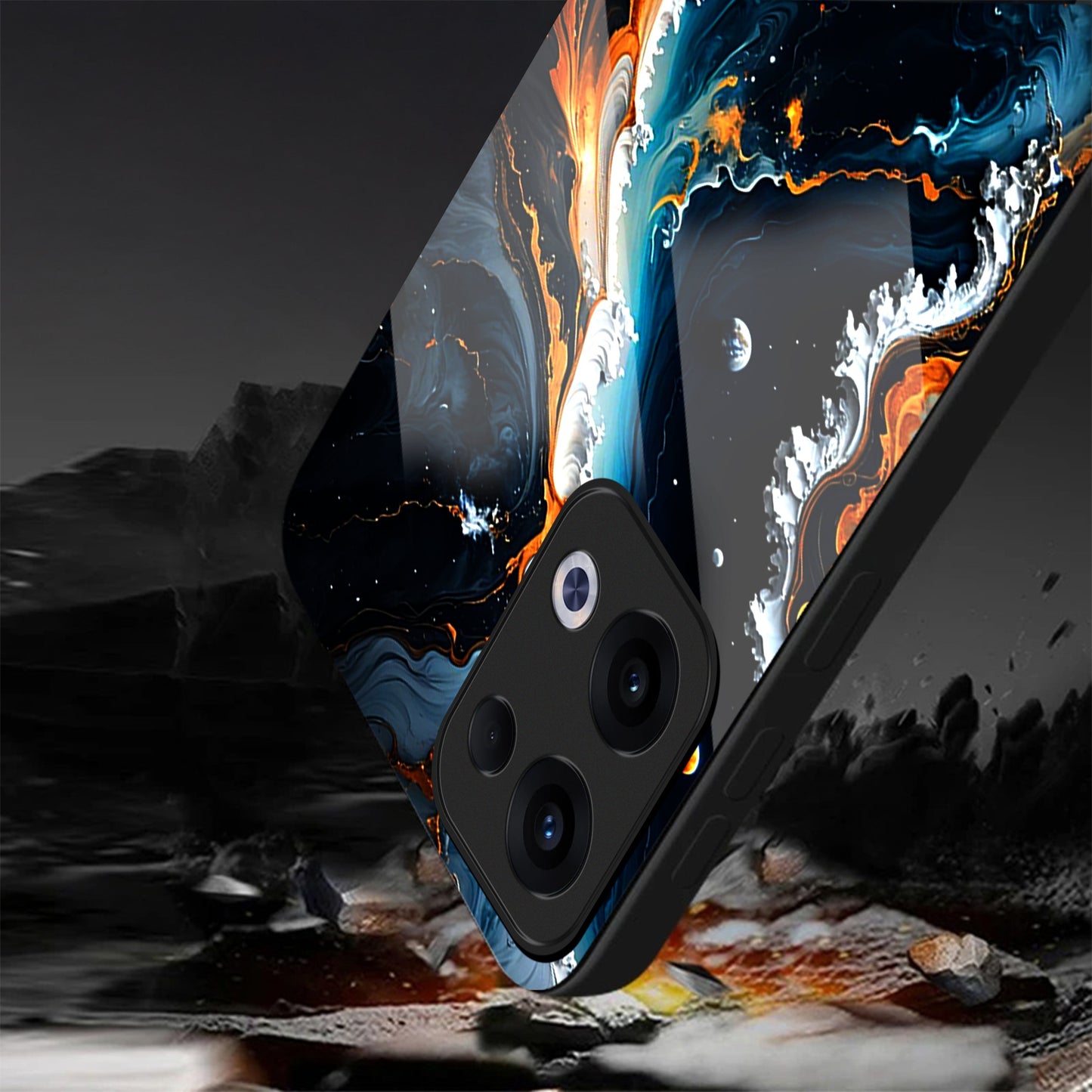 Oppo Reno 13 5G Premium Acrylic Shockproof Glass Back Case (Stellar Flow)