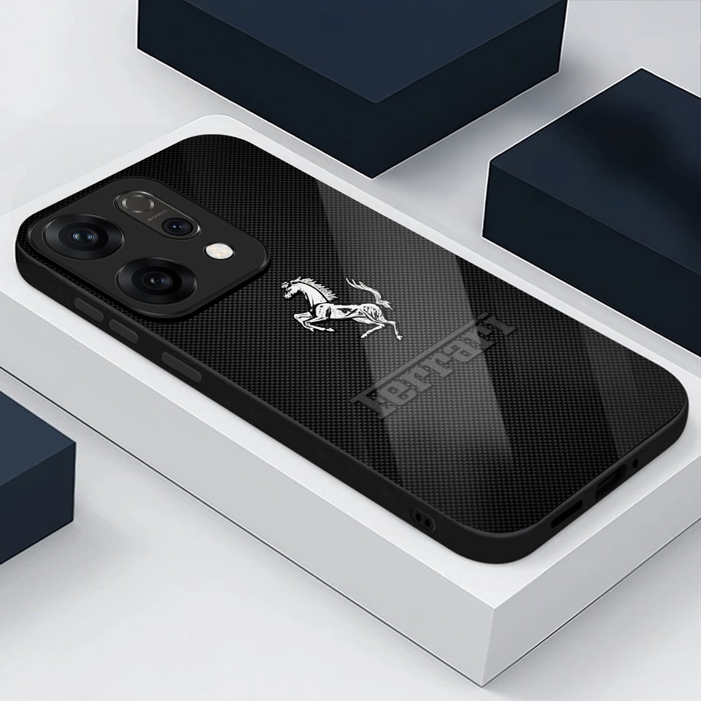 Oppo Reno 14 5G Premium Acrylic Shockproof Glass Back Case (Ferrari Carbon Fiber)