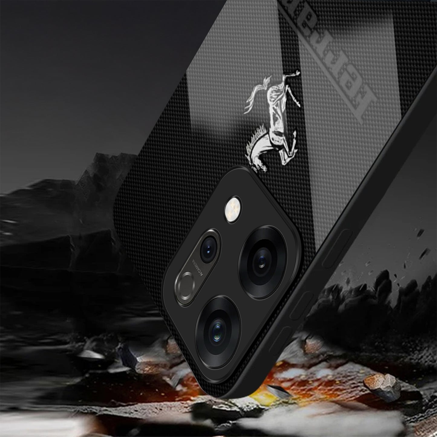 Oppo Reno 14 5G Premium Acrylic Shockproof Glass Back Case (Ferrari Carbon Fiber)