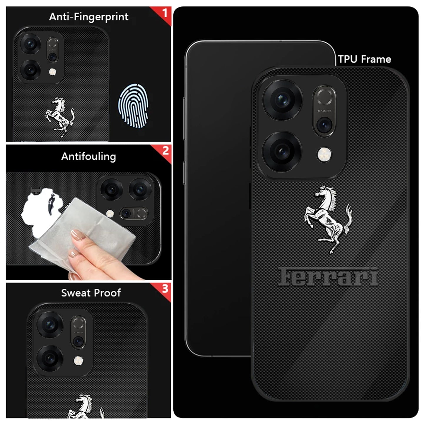 Oppo Reno 14 5G Premium Acrylic Shockproof Glass Back Case (Ferrari Carbon Fiber)