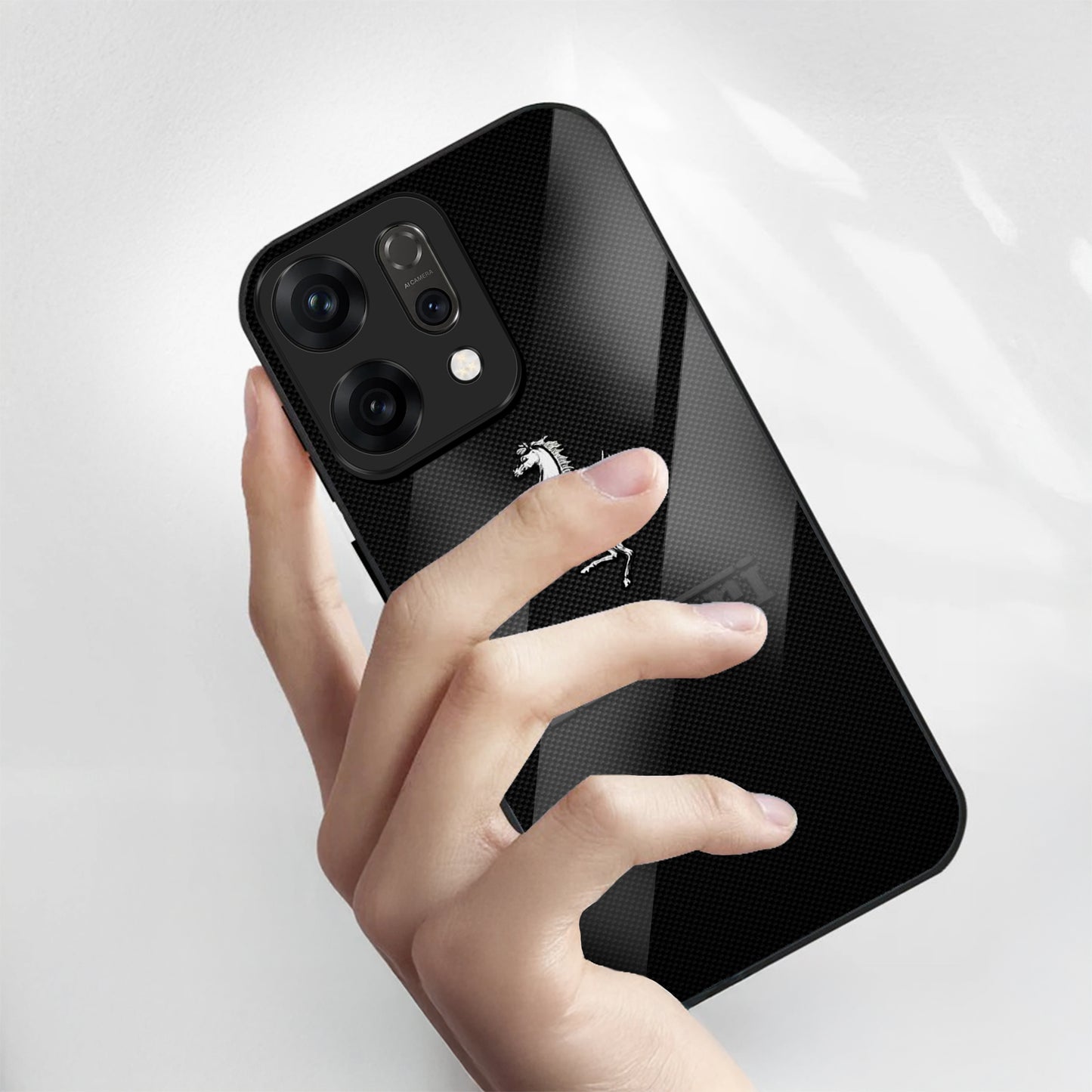 Oppo Reno 14 5G Premium Acrylic Shockproof Glass Back Case (Ferrari Carbon Fiber)