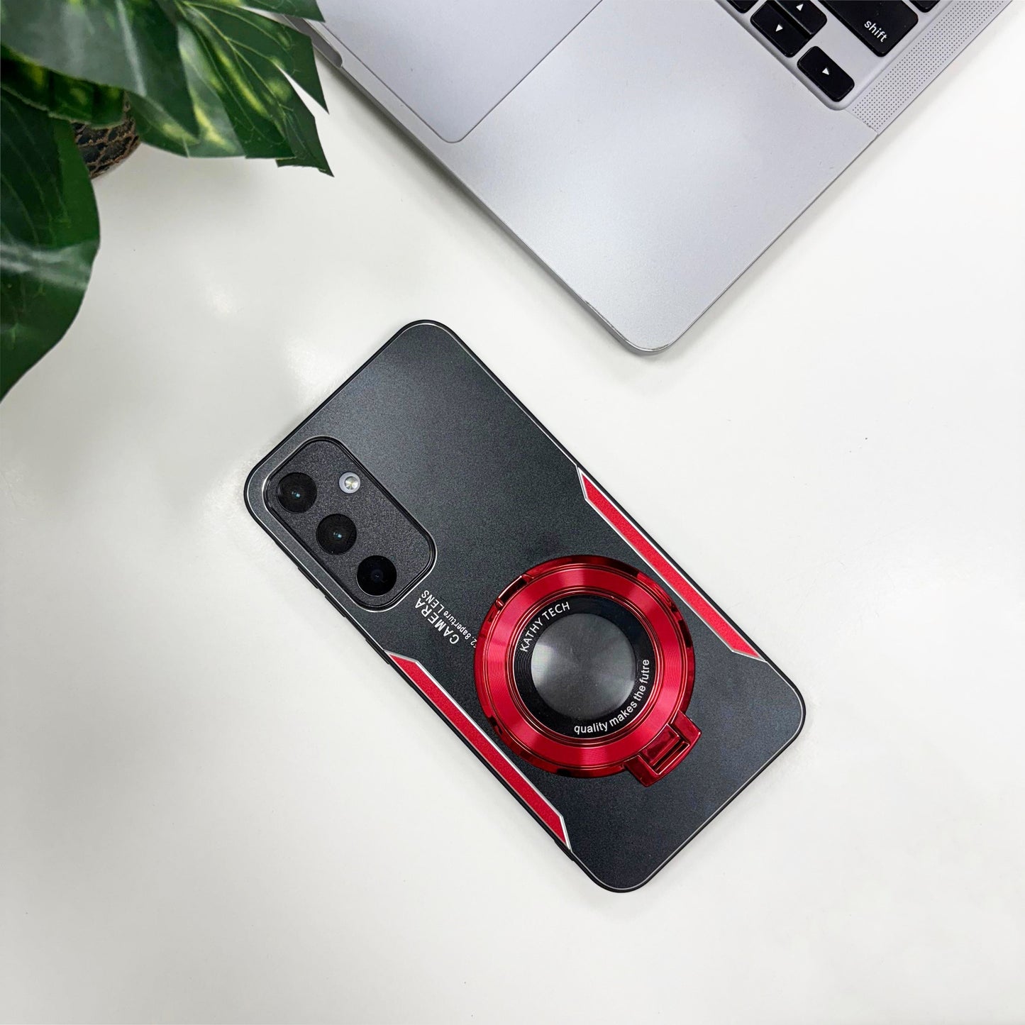 Samsung Galaxy A55 5G Original Luxury Aluminium Metal Magnifier Ring Stand Case