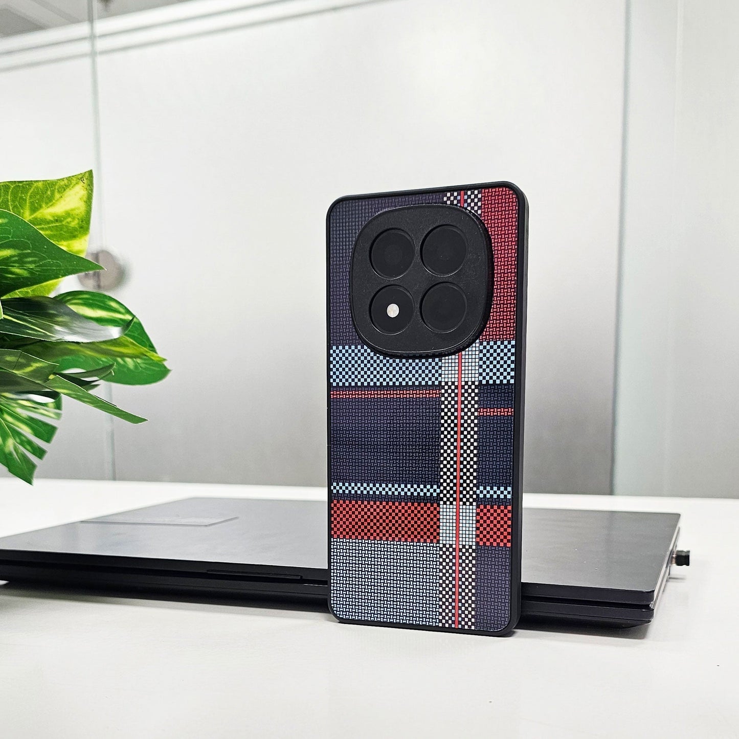 Redmi Note 14 Pro+ 5G Luxury Grid Pattern Glass Back Shockproof Case