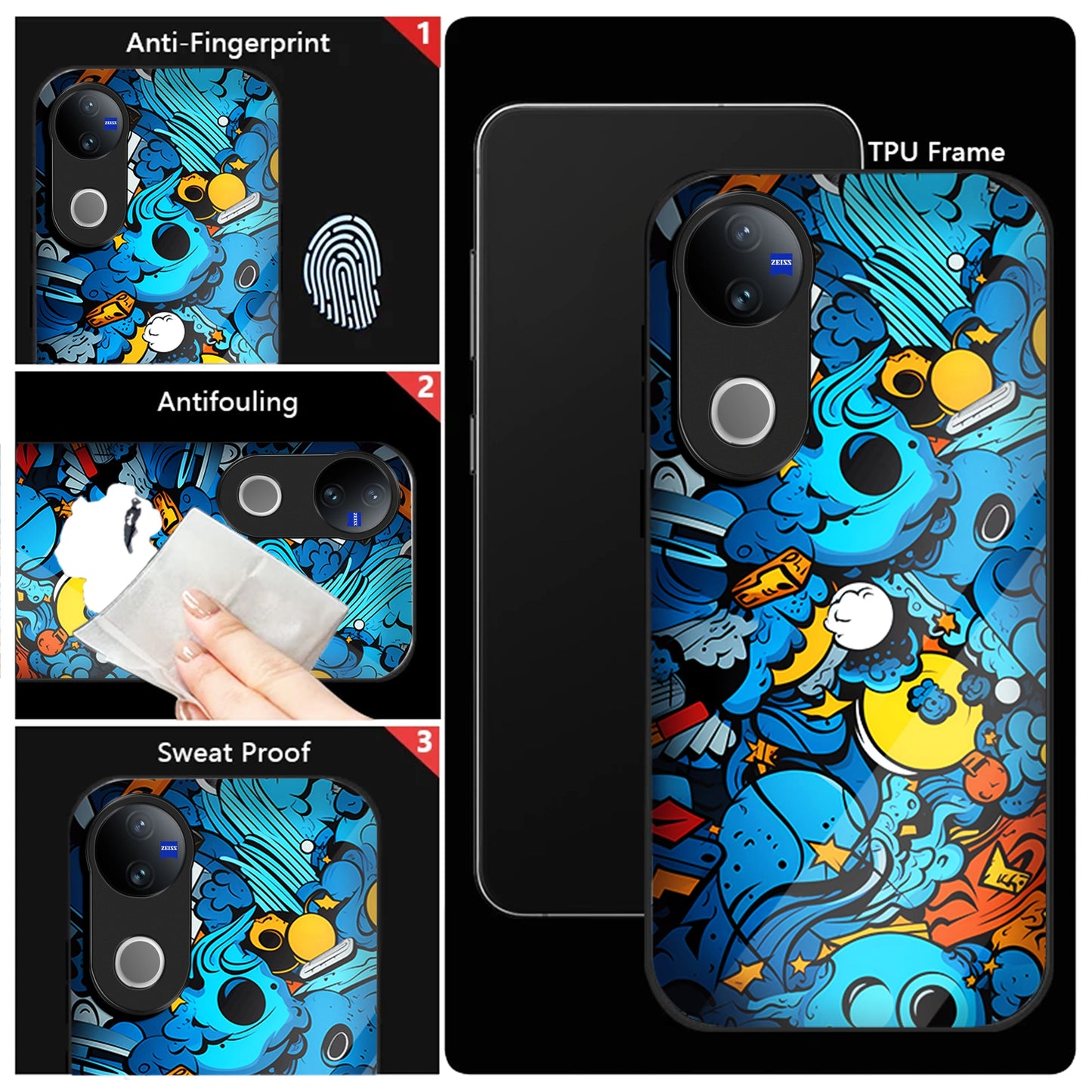 Vivo V50 5G Premium Acrylic Shockproof Glass Back Case (Graffiti Galaxy)