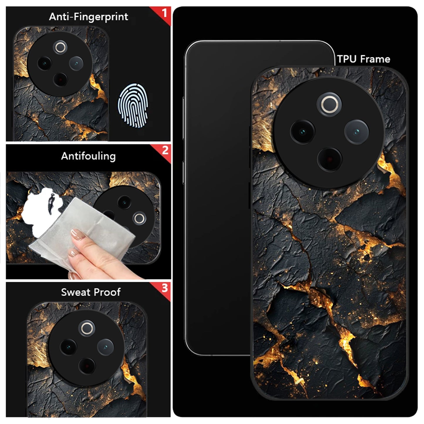 Vivo T4 5G Premium Acrylic Shockproof Glass Back Case (Volcanic Gold)