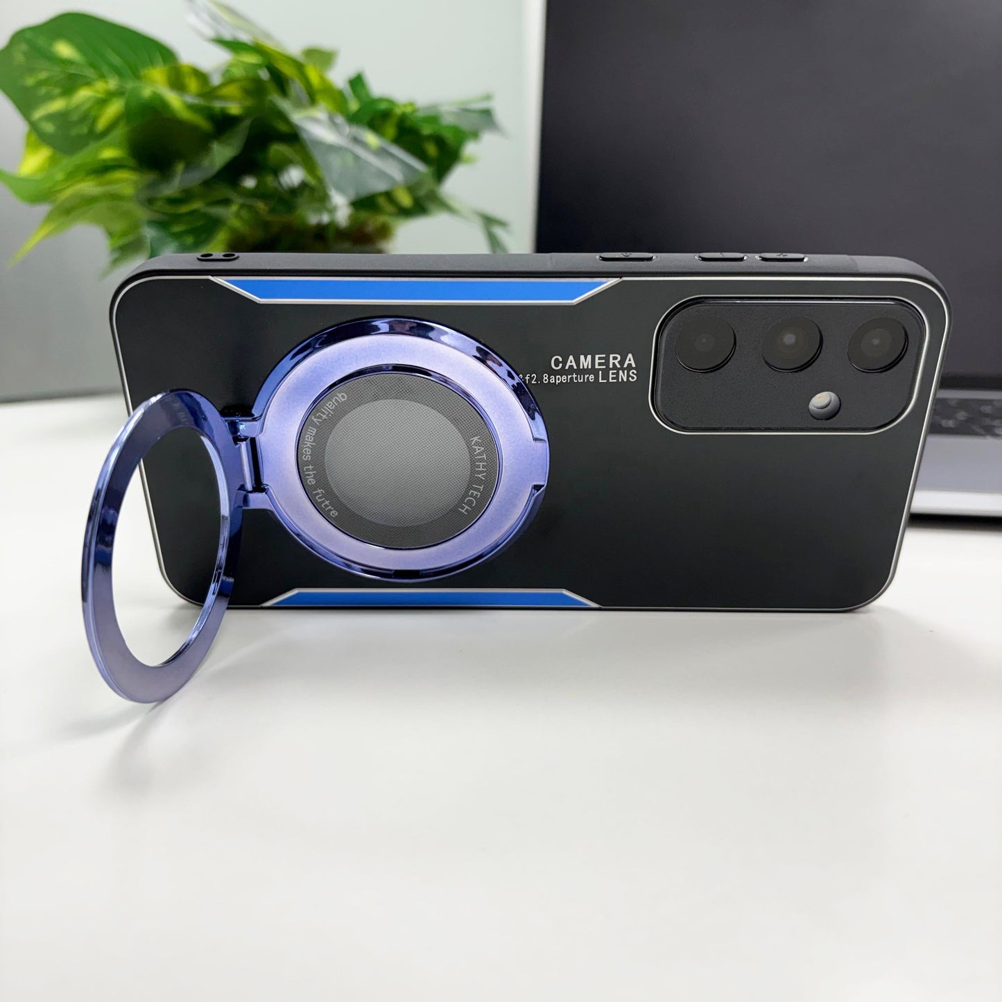 Samsung Galaxy A55 5G Original Luxury Aluminium Metal Magnifier Ring Stand Case