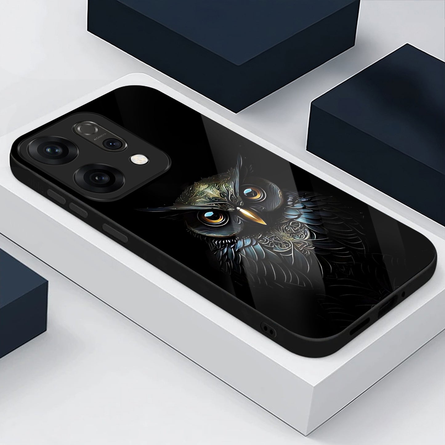 Oppo Reno 14 5G Premium Acrylic Shockproof Glass Back Case (Midnight Owl)