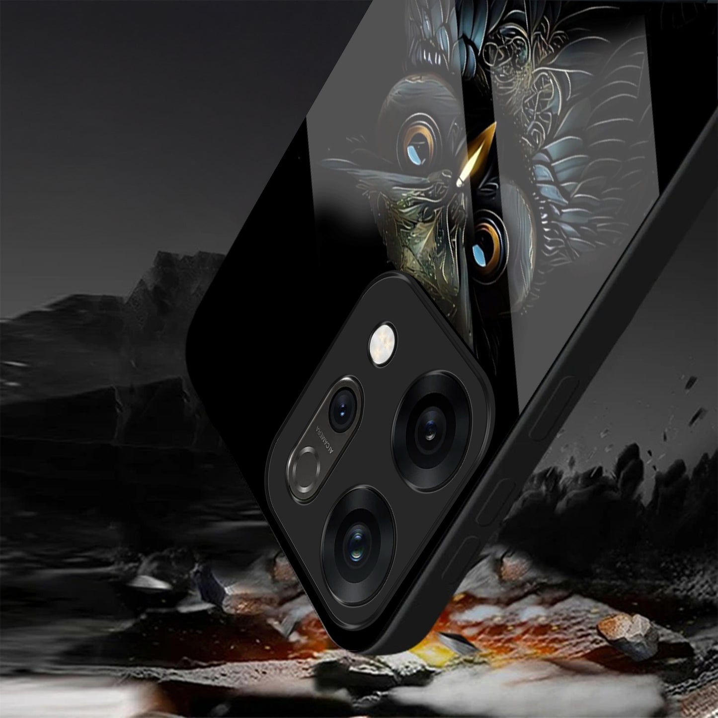 Oppo Reno 14 5G Premium Acrylic Shockproof Glass Back Case (Midnight Owl)