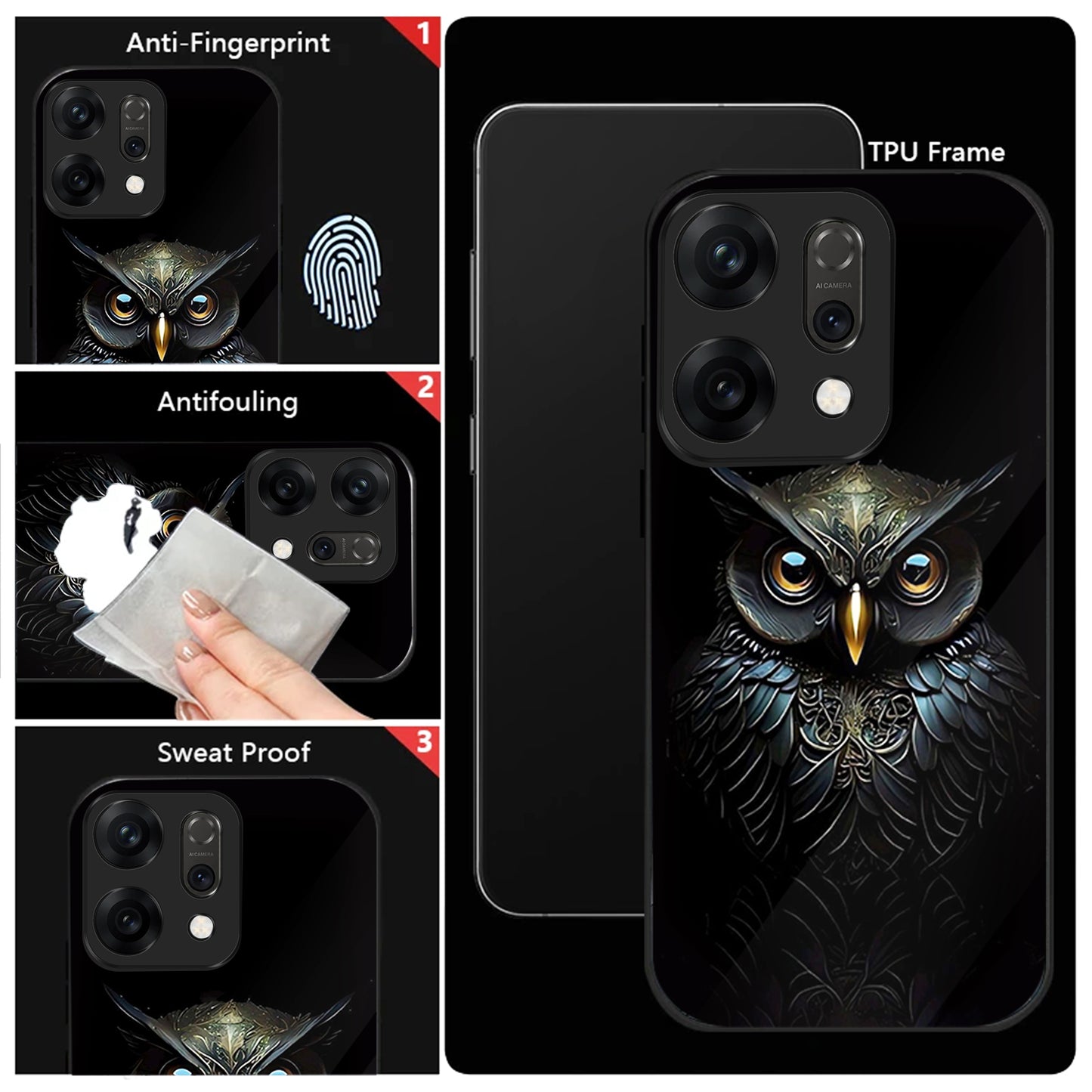 Oppo Reno 14 5G Premium Acrylic Shockproof Glass Back Case (Midnight Owl)