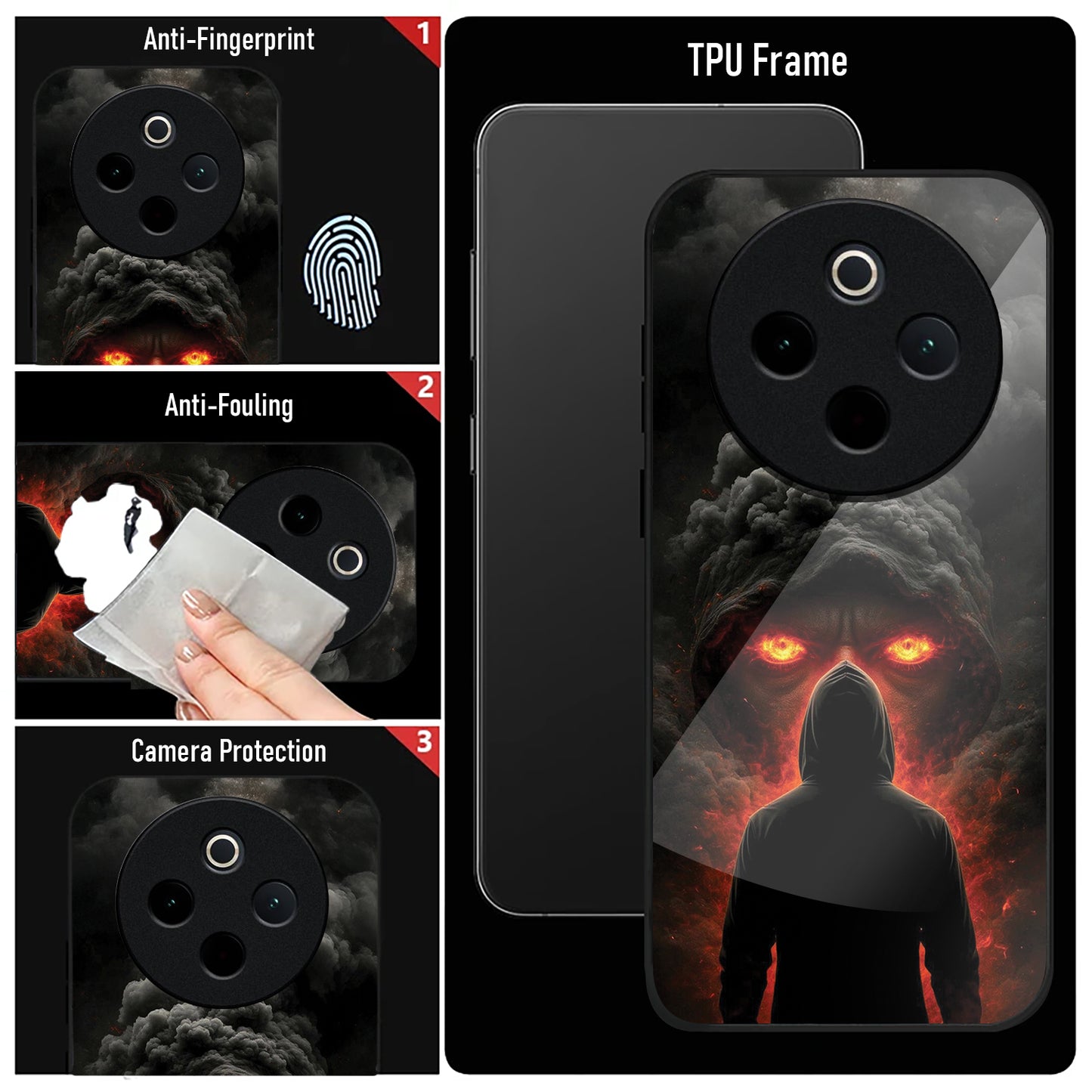 Vivo T4 5G Premium Acrylic Shockproof Glass Back Case (Dark Flame)