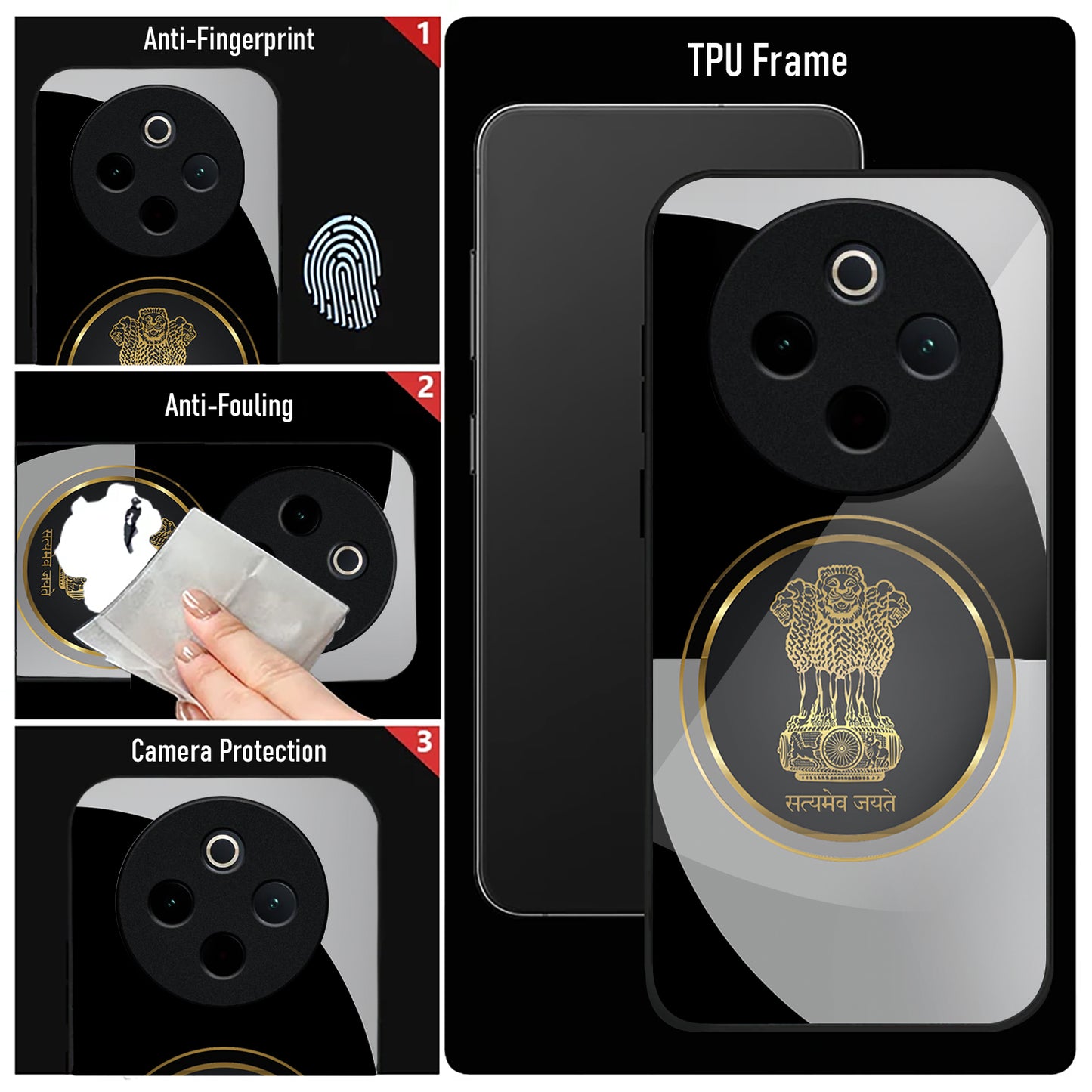 Vivo T4 5G Premium Acrylic Shockproof Glass Back Case (Satyamev Noir)