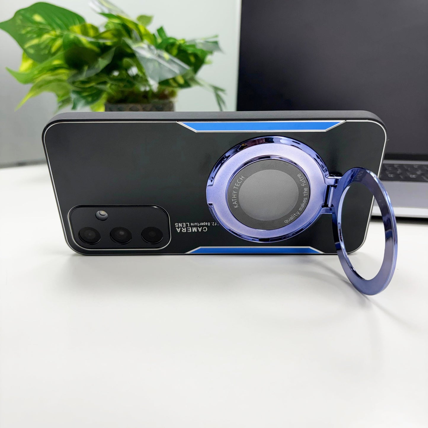 Samsung Galaxy A55 5G Original Luxury Aluminium Metal Magnifier Ring Stand Case