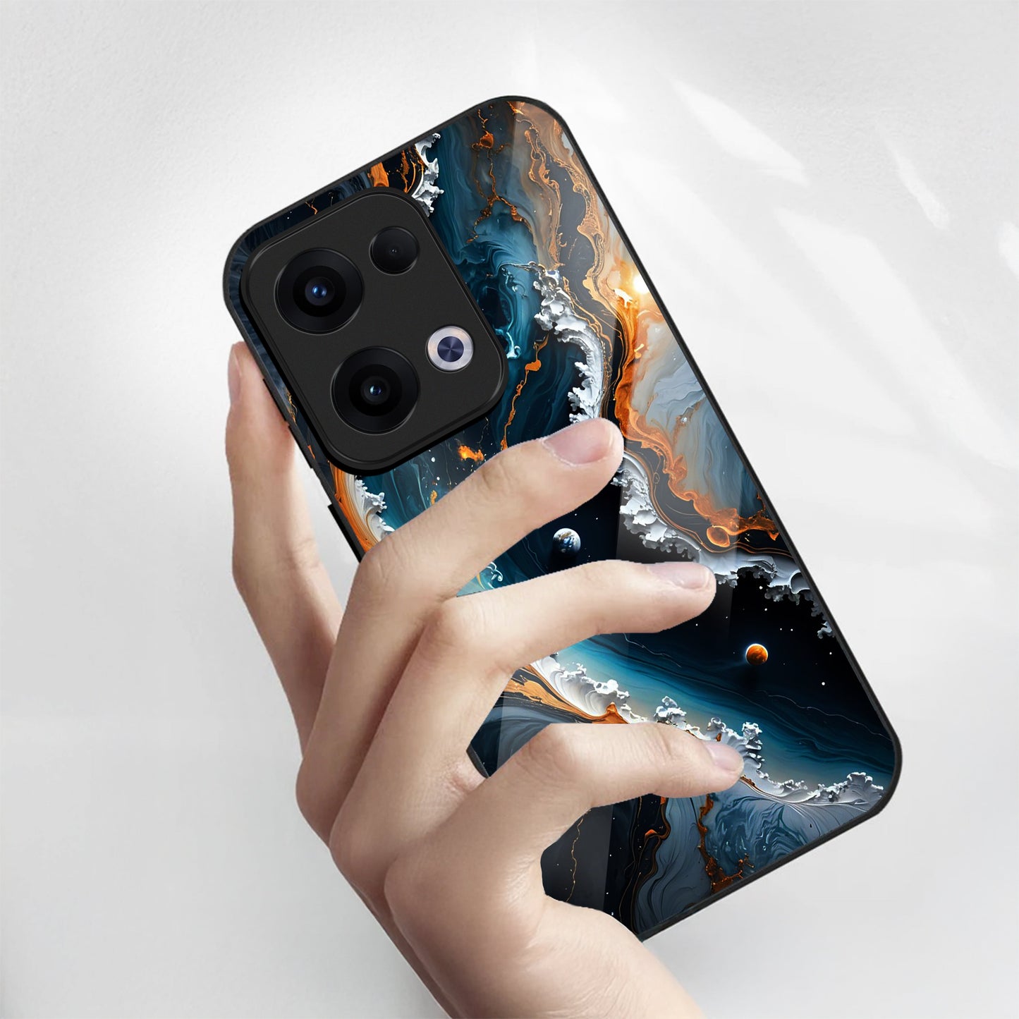 Oppo Reno 13 5G Premium Acrylic Shockproof Glass Back Case (Stellar Flow)