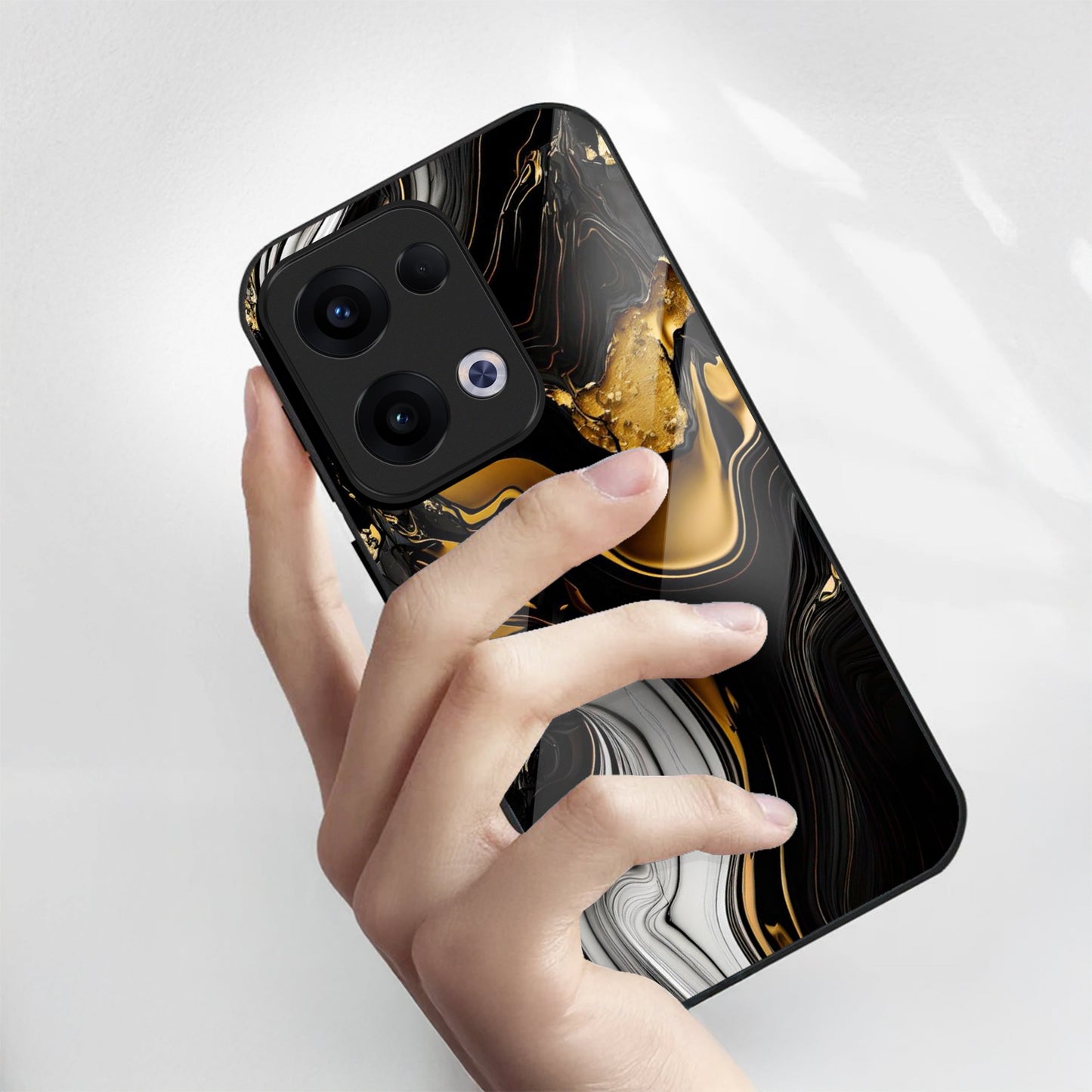 Oppo Reno 13 5G Premium Acrylic Shockproof Glass Back Case (Golden Dusk)