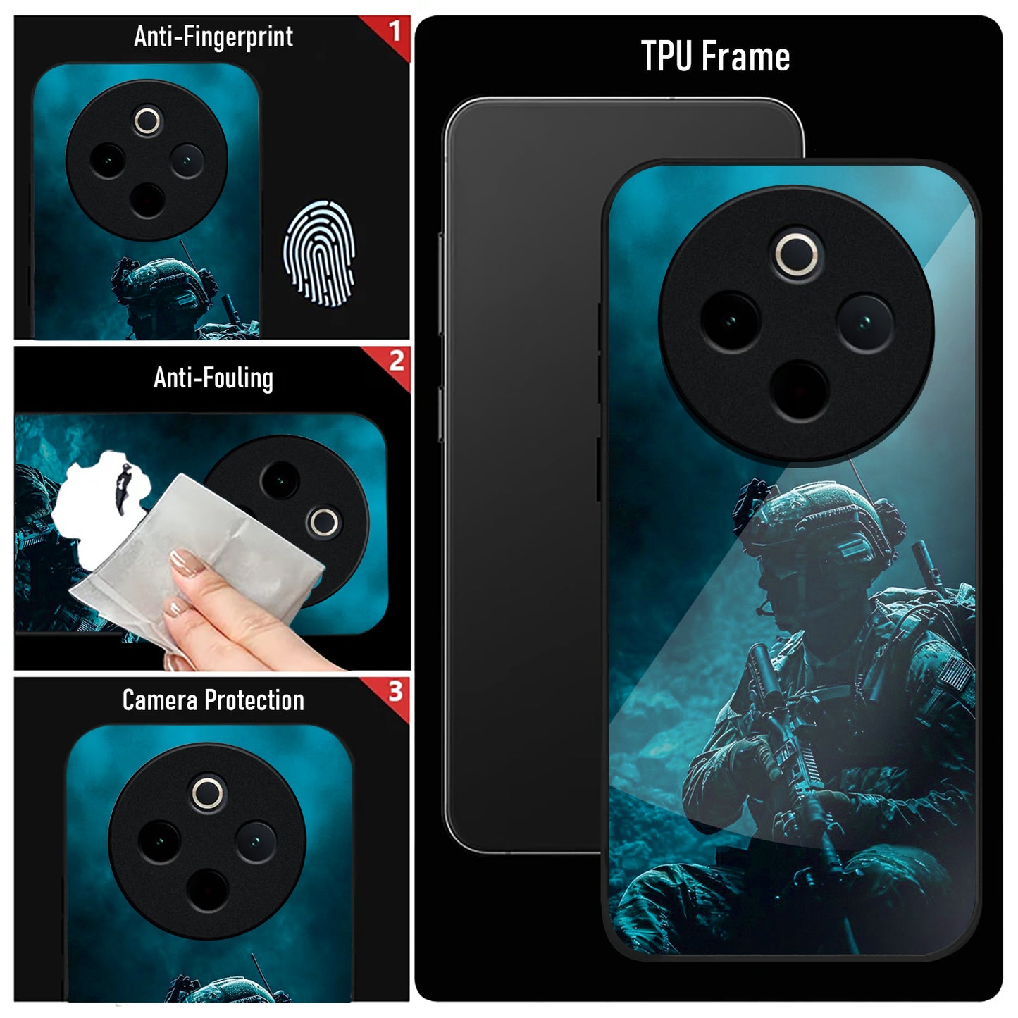 Vivo T4 5G Premium Acrylic Shockproof Glass Back Case (Soldier Case)