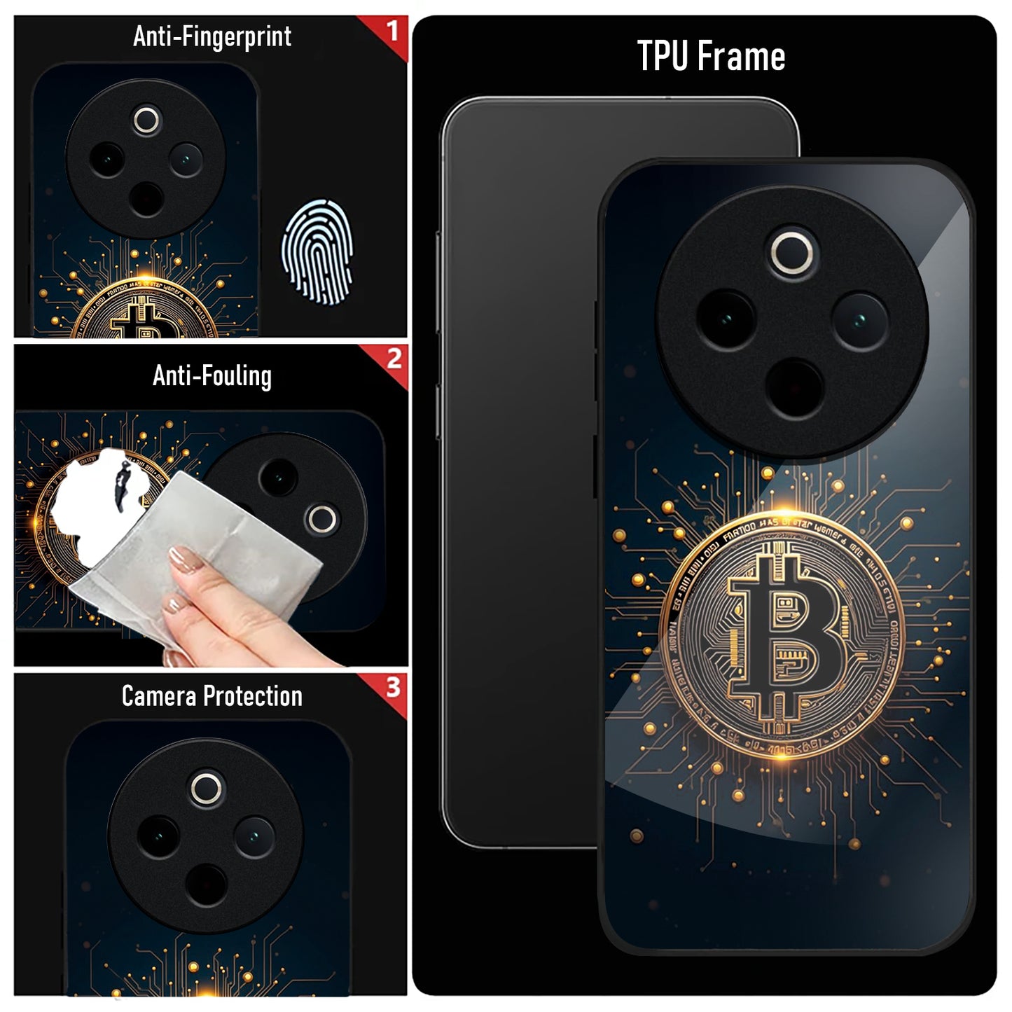 Vivo T4 5G Premium Acrylic Shockproof Glass Back Case (Bitcoin Armor)