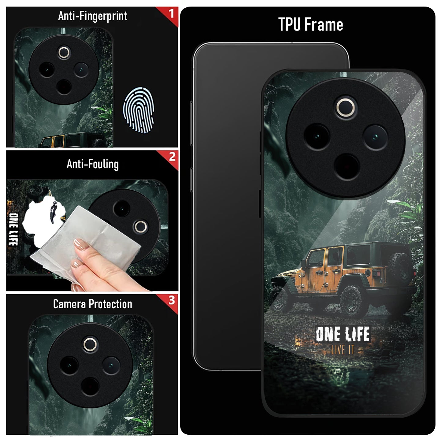 Vivo T4 5G Premium Acrylic Shockproof Glass Back Case (Jeep Case)