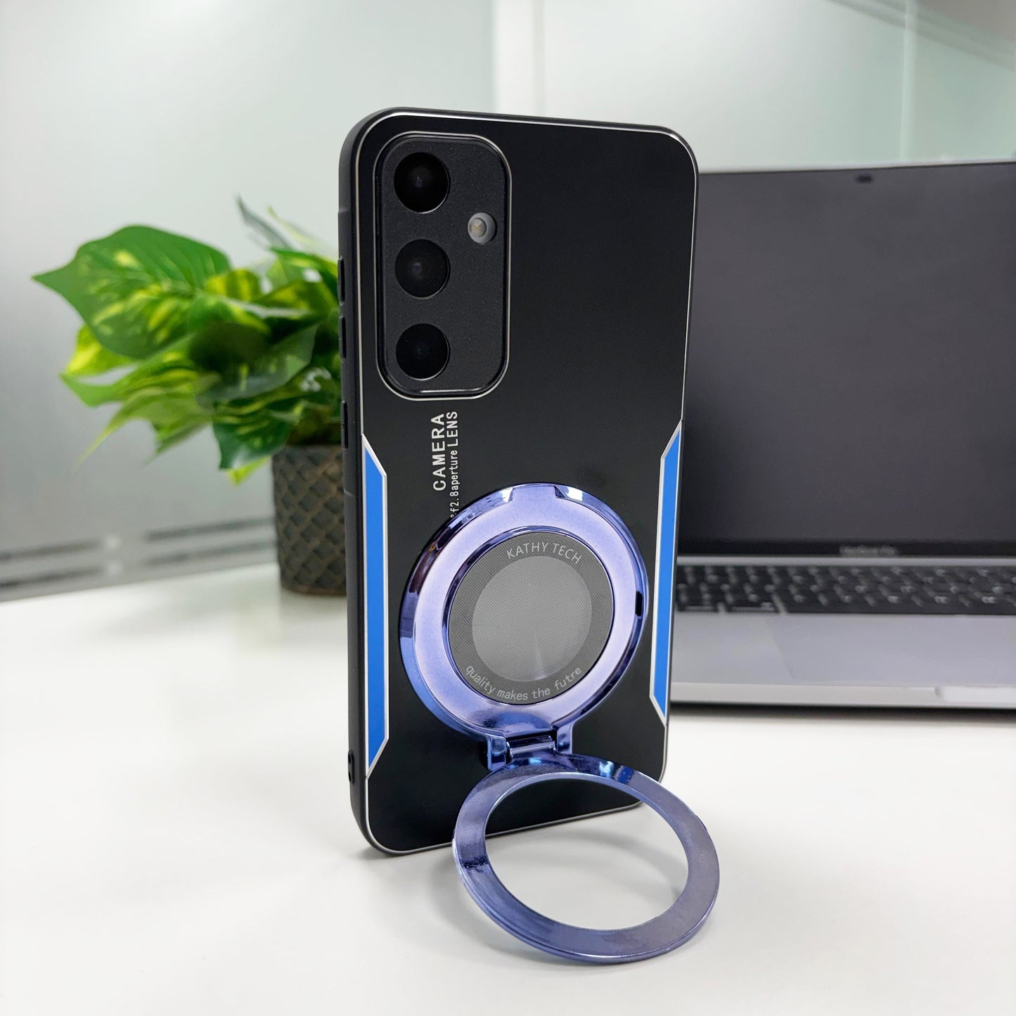 Samsung Galaxy A55 5G Original Luxury Aluminium Metal Magnifier Ring Stand Case