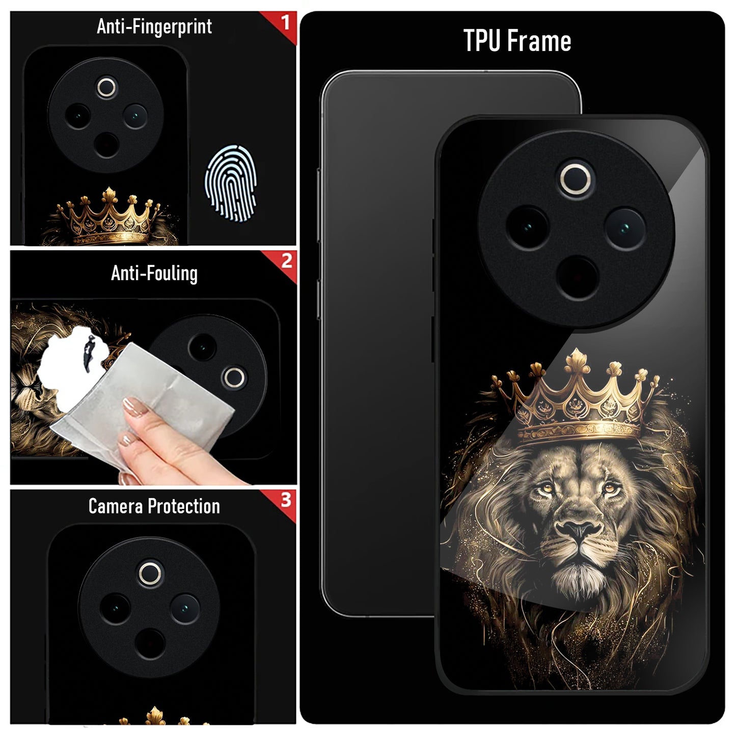 Vivo T4 5G Premium Acrylic Shockproof Glass Back Case (Crowned Lion)