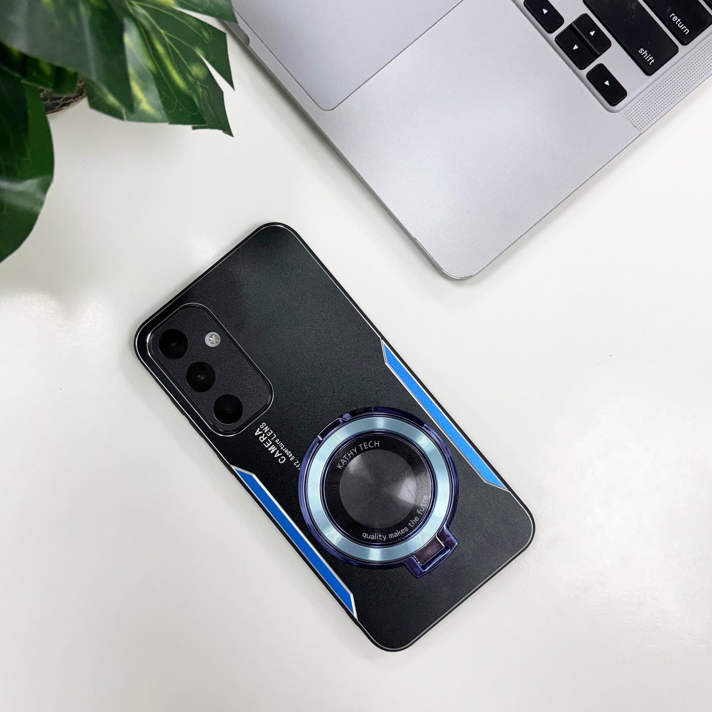 Samsung Galaxy A55 5G Original Luxury Aluminium Metal Magnifier Ring Stand Case