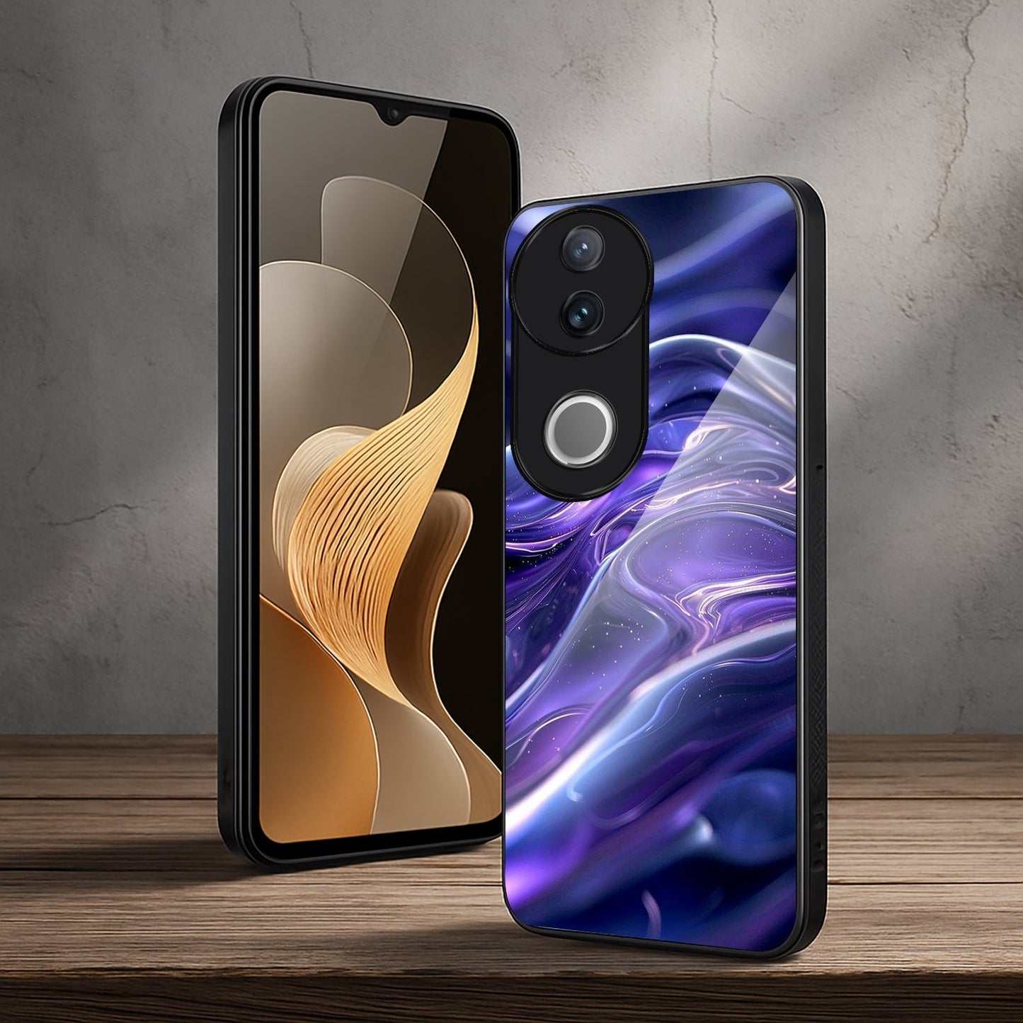 Vivo V50 5G Premium Acrylic Shockproof Glass Back Case (Purple Swirl)