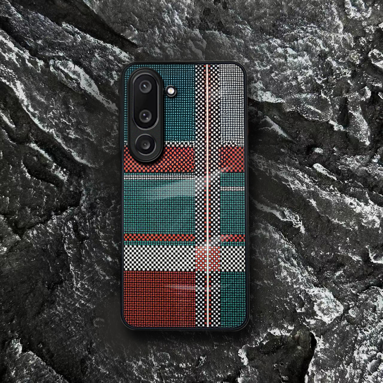 Samsung Galaxy M56 Luxury Grid Pattern Glass Back Shockproof Case