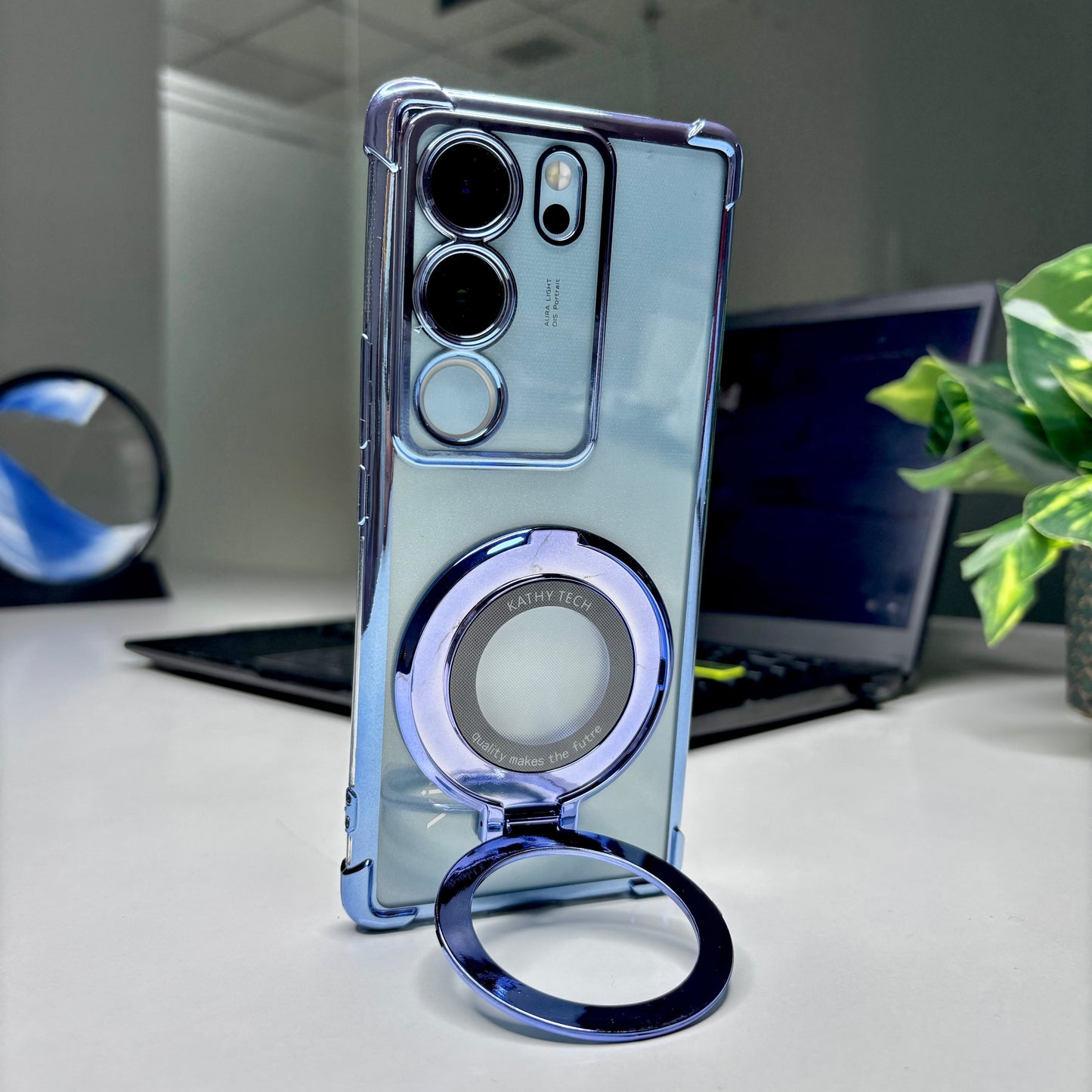 Vivo V29 5G Original Luxury Magnifier Ring Stand Shockproof Airbags Corner Case